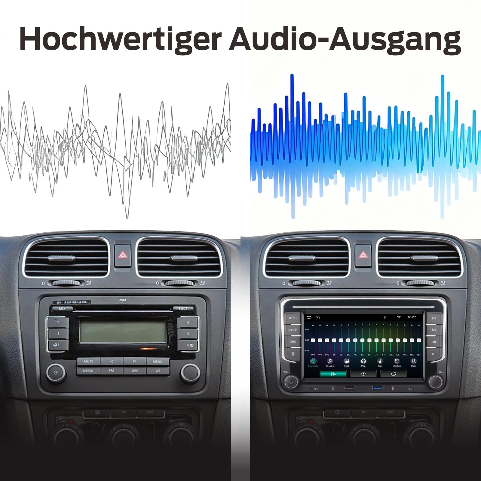 Spezialanschluss-Autoradio für VW Golf 5, 6, T5, Polo 6R, Passat mit Linux-System | Kabelloses CarPlay/Android Auto/Bluetooth/FM/AM/RDS/USB HiFi 100W