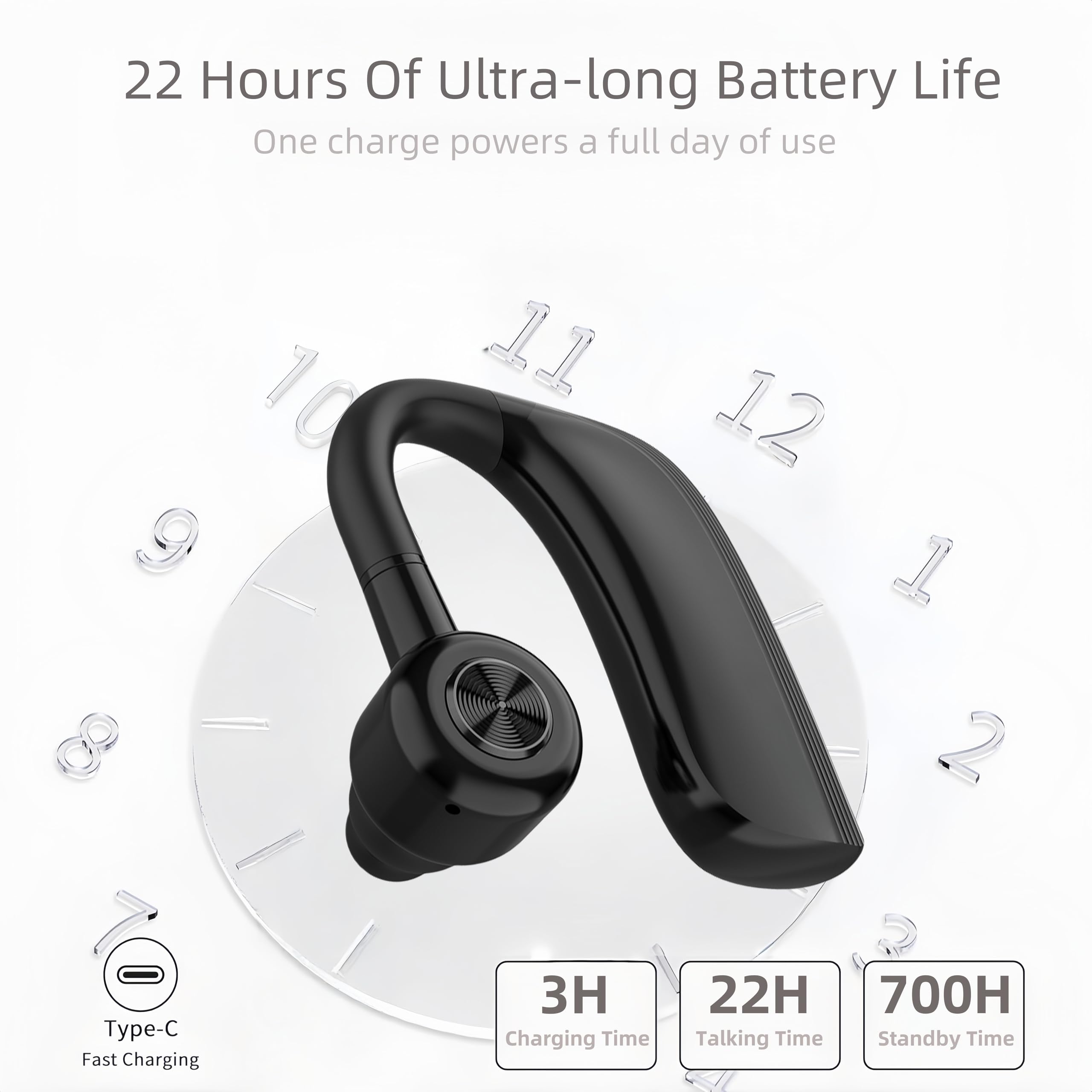 Cuffie Bluetooth 5.4, Auricolare Mani Libere con 22 Ore di Autonomia, Microfono con Cancellazione Rumore, IPX4, Auricolare Bluetooth Singolo per Ufficio, Lavoro, Guida e Sport