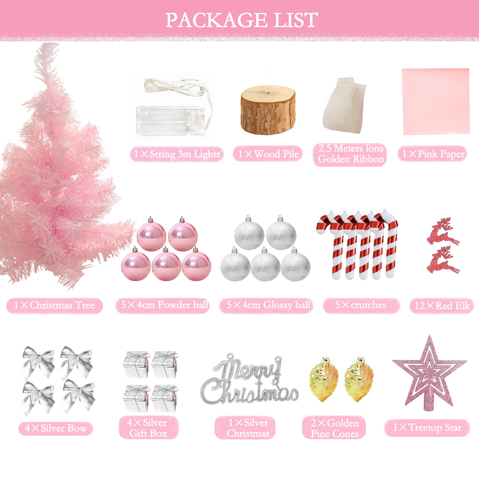 Petit Sapin De Noel Rose Avec Base En Bois, 60cm Sapin Noel