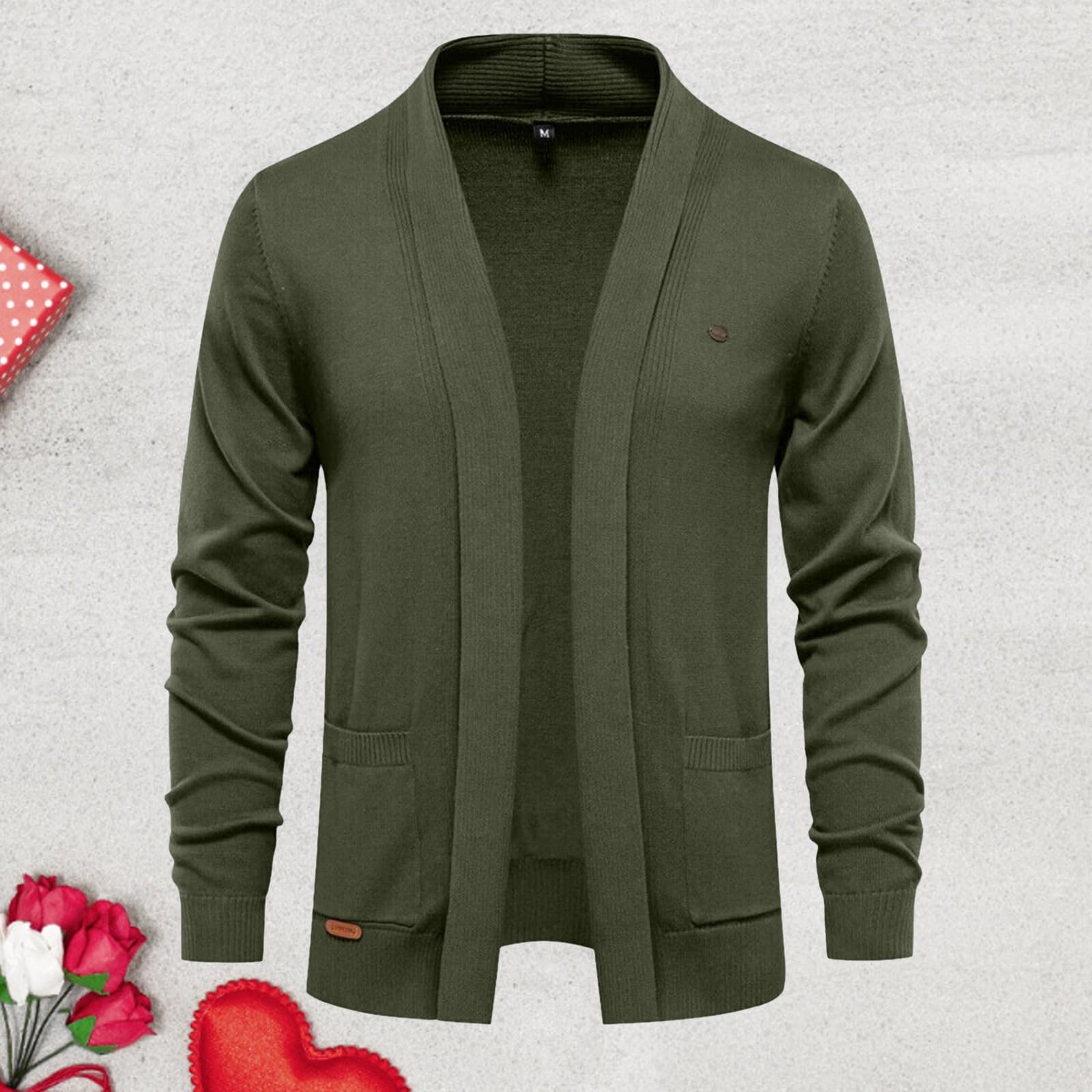 Cardigan en coton pour homme - Col châle en V - Pull en laine - Pull pour homme - Manteau chaud en tricot à manches longues - Couleur unie - Veste de survêtement moderne - Veste universitaire - Coupe