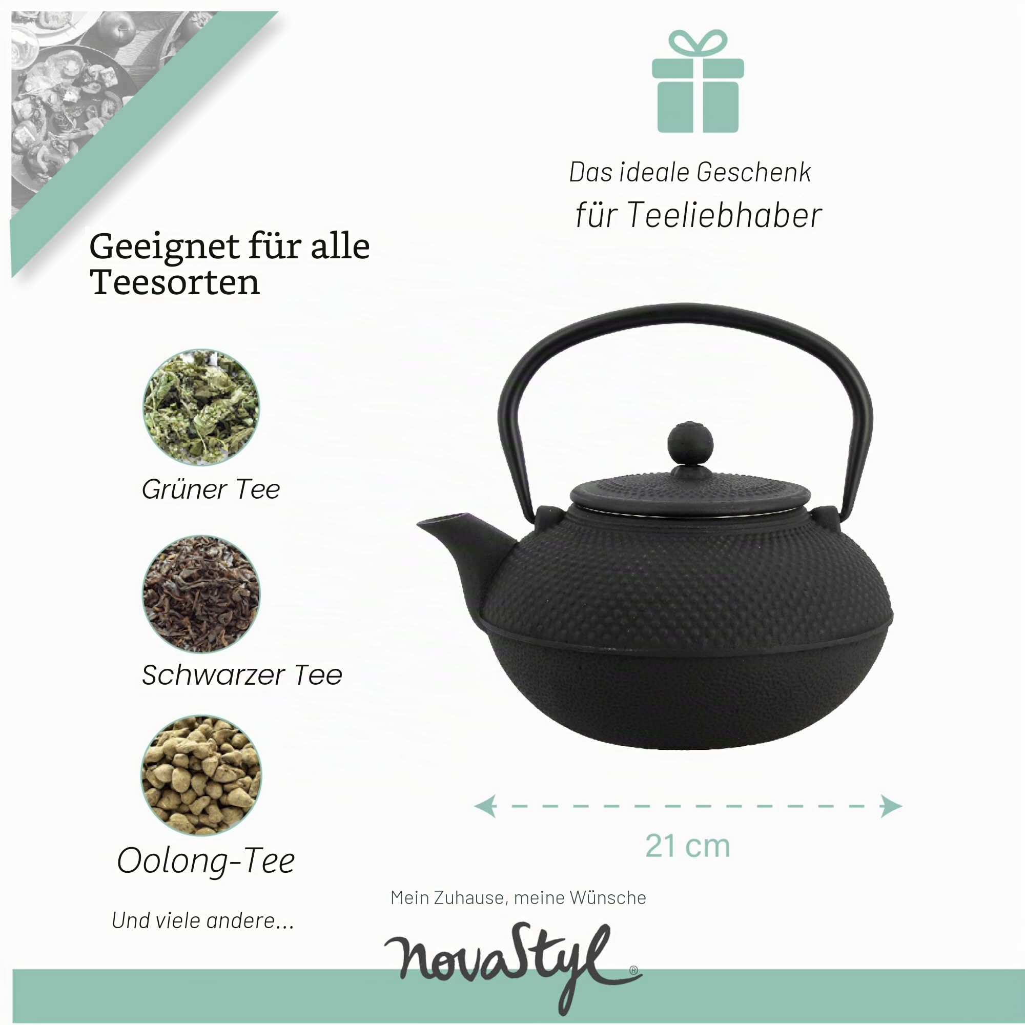 TheKitchenette 7321423 Teekanne, Gusseisen, 1,5 l, Schwarz
