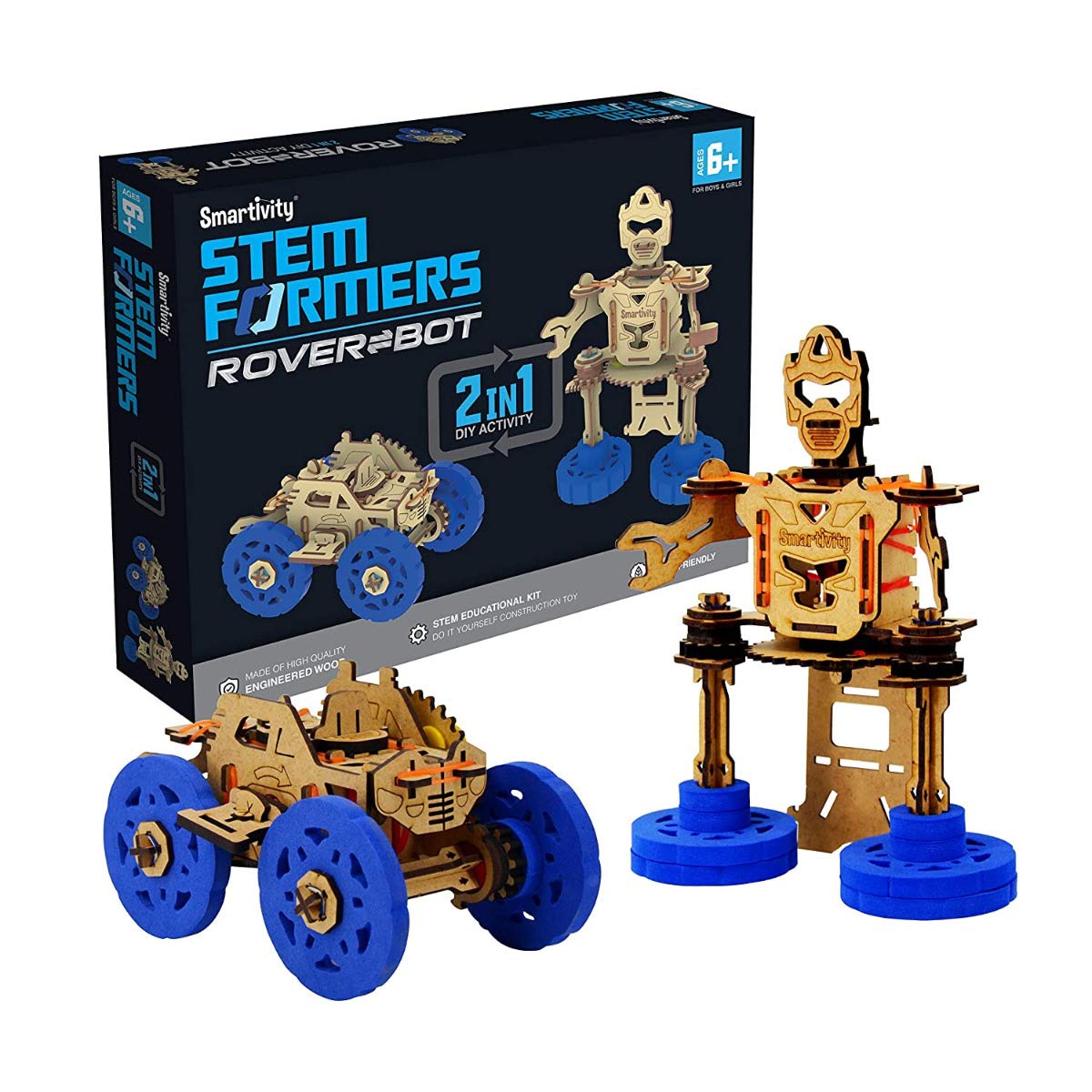 SmartivityRoboformer Wooden Construction Set, 2 in 1 Robot & Vehicle, 83 Pieces, Ages 6+