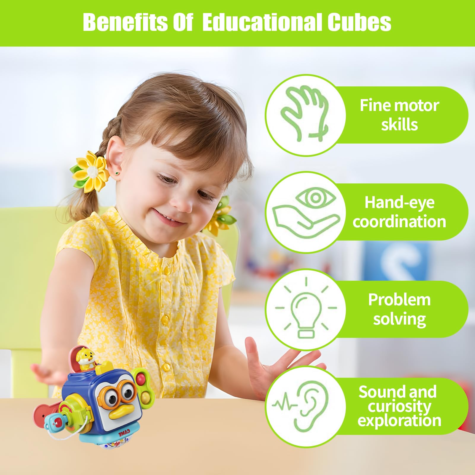 Activity Cube Sensory Toys, Montessori Toys for 1 Year Old Travel Toys for Toddlers on Plan Educational Learning Toys - Image 3