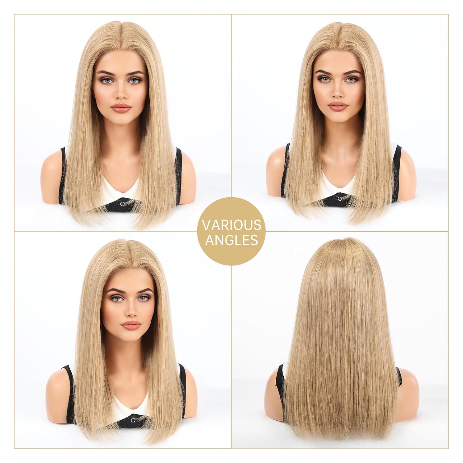 KKU 5x5 Lace Front Human Hair Wig,Real Hair Wigs for Women,Glueless,Non-Slip Silicone Pads and Skin-Friendly Cap(16 Inch, Blonde)