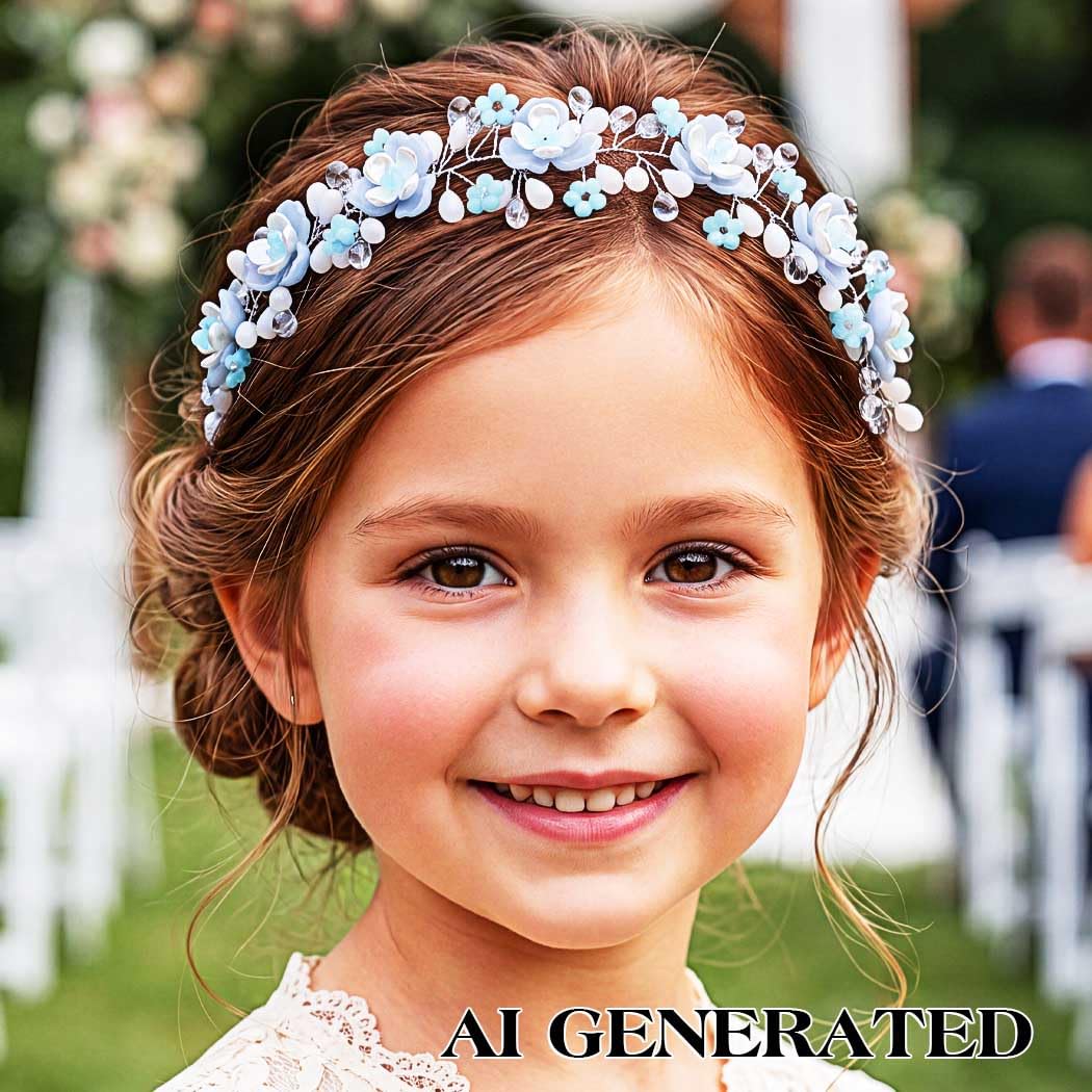 IYOU Fille de Fleur Serre-tête Bleu Fleuri Princesse Pièce de tête Cristal Communion Mariée Mariage Accessoires de Cheveux pour Filles