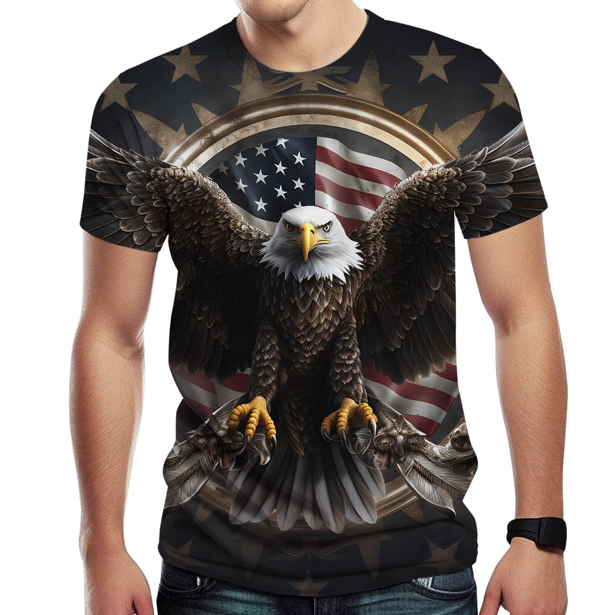 LiohansVintage American Flag Animal Shirt T-Shirts Gorgeous Eagle Mountains Men Tee Top