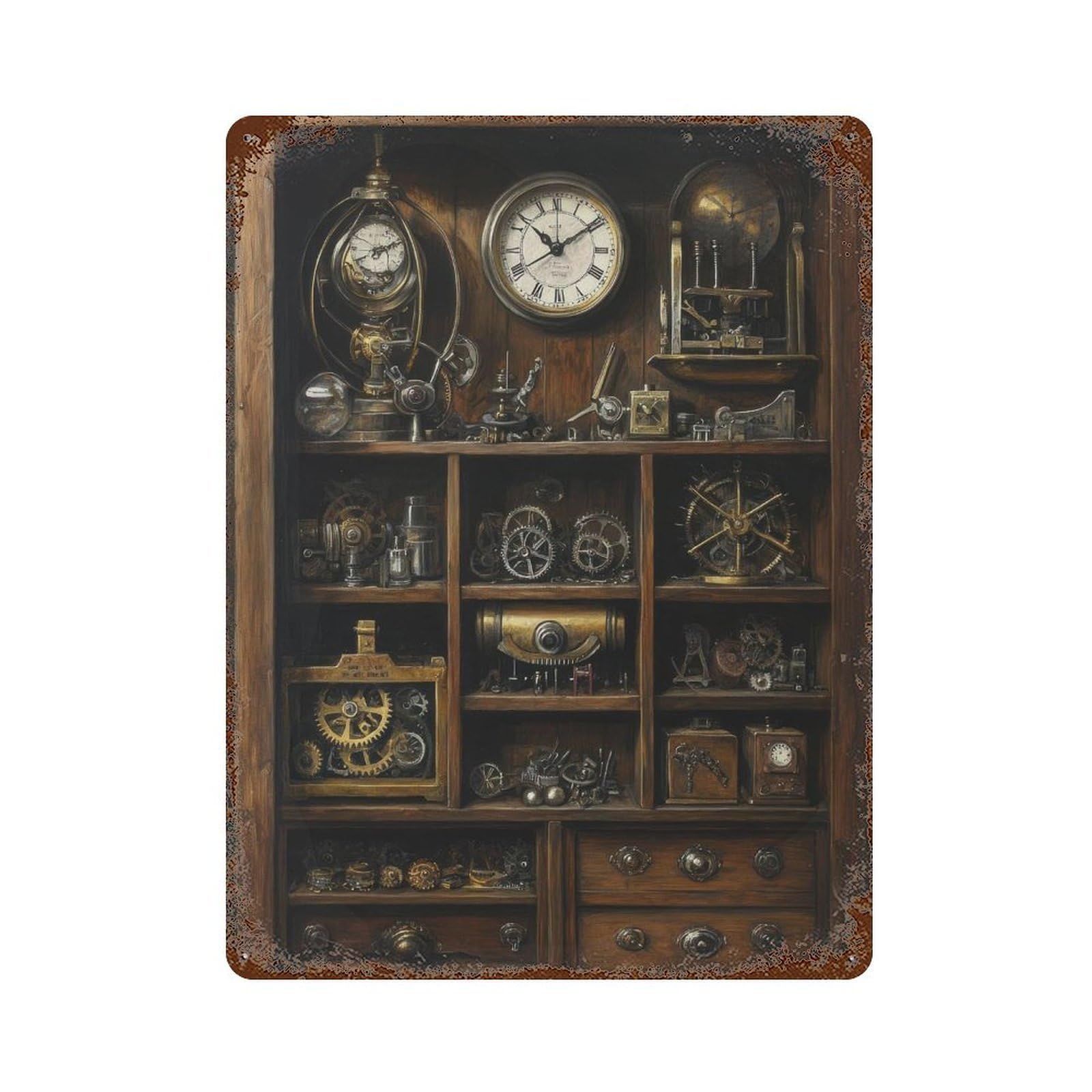 xiaoxiaoshen Steampunk Cabinet of Curiosities Dark Academia Victorian Science Illustration Vintage Wall Decor Art Metal Tin Poster Modern Home Decor Art Home Bar Shop Decorations Vintage Sign 40x30cm