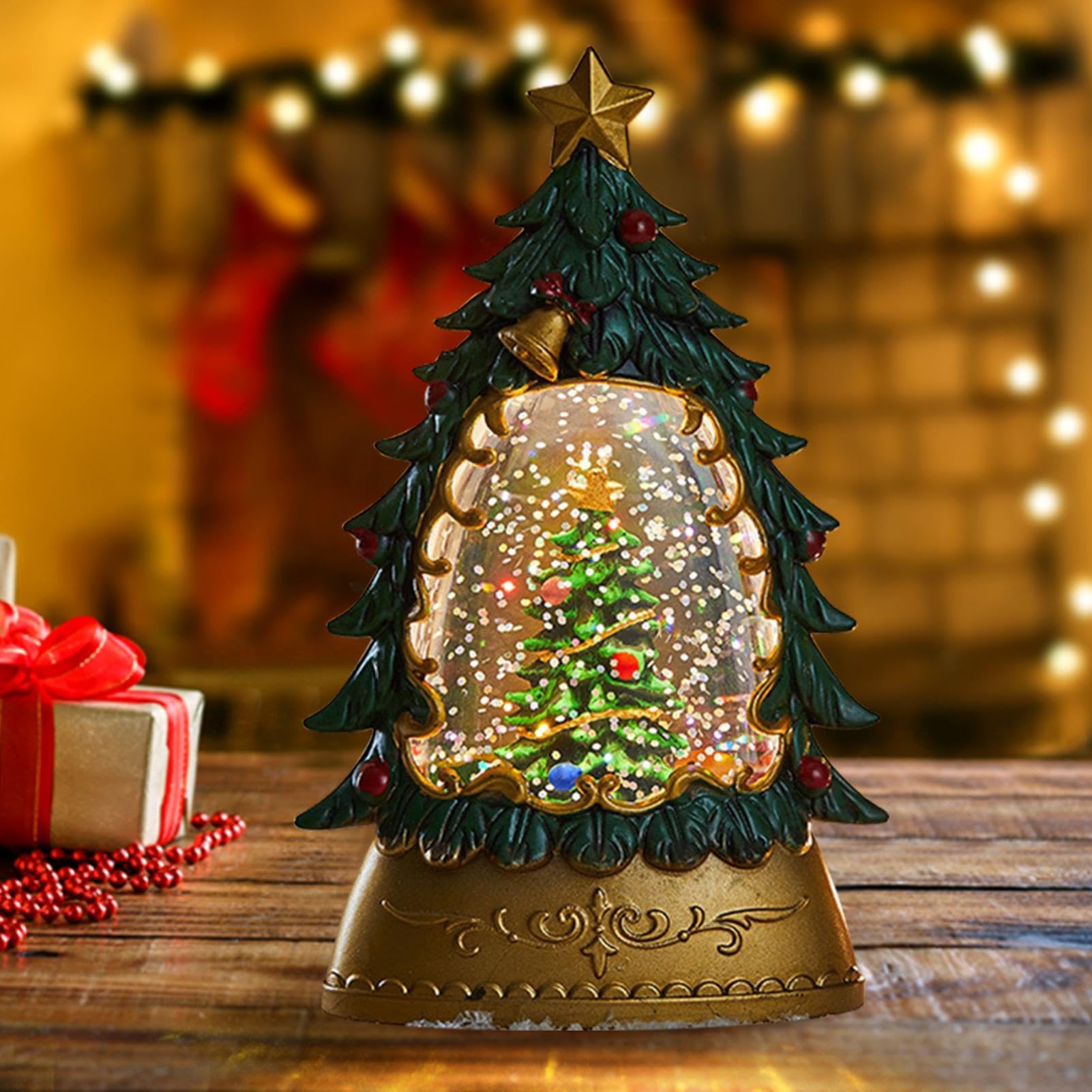 Bola de Nieve Brillante,Globos de Nieve, Bola Brillante con Forma de árbol de Navidad, Luz Nocturna de Bola Brillante de otoño, Decoraciones iluminadas en la Puerta para el hogar Interior, Mesa