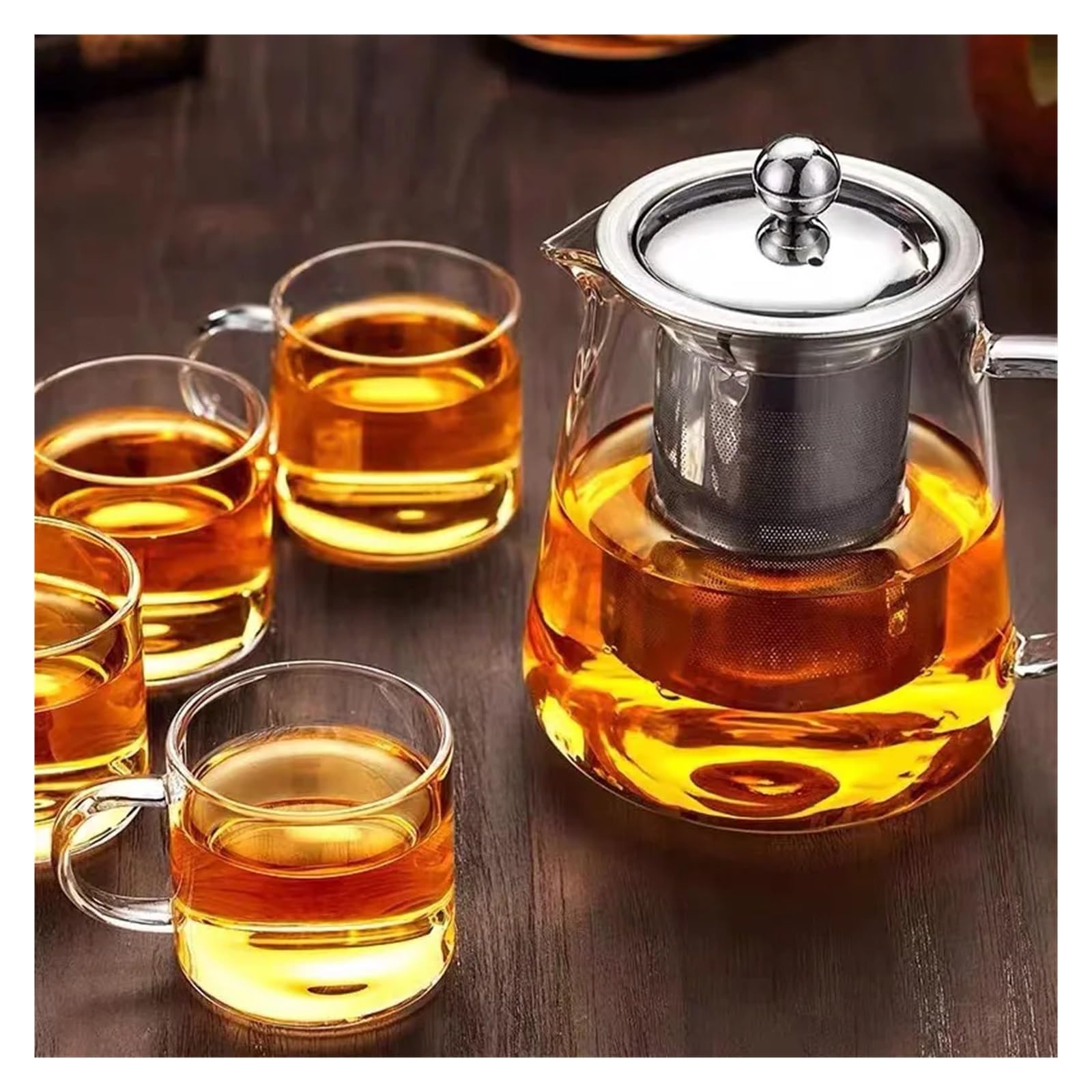 teteras Tetera de vidrio resistente al calor con colador de té de acero inoxidable, infusor, tetera, juego de té, tetera(1300ML Teapot)