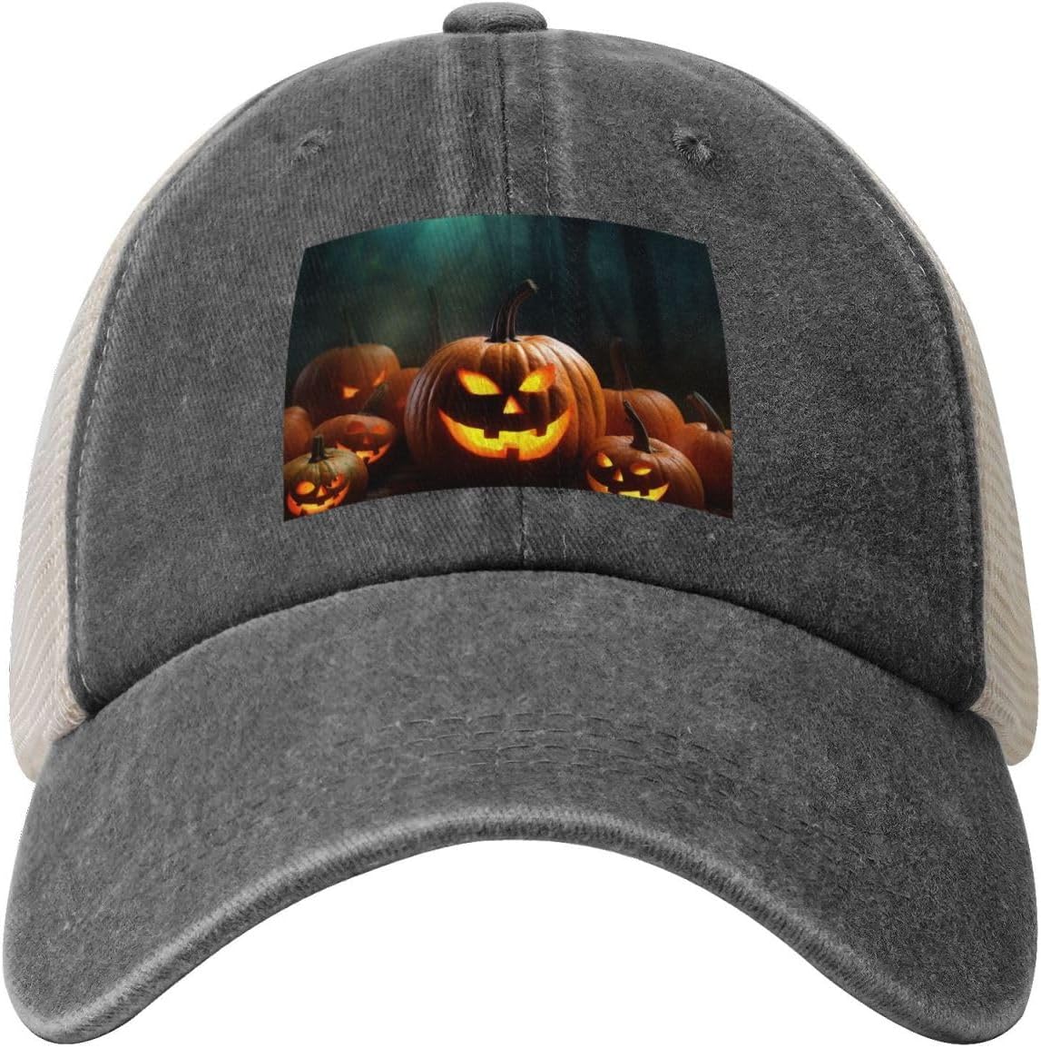 Snapback Trucker Hats Happy Halloween Pumpkins Cowboy Baseball Caps Adjustable Blank Mesh Ball Caps for Men Women Deep Heather