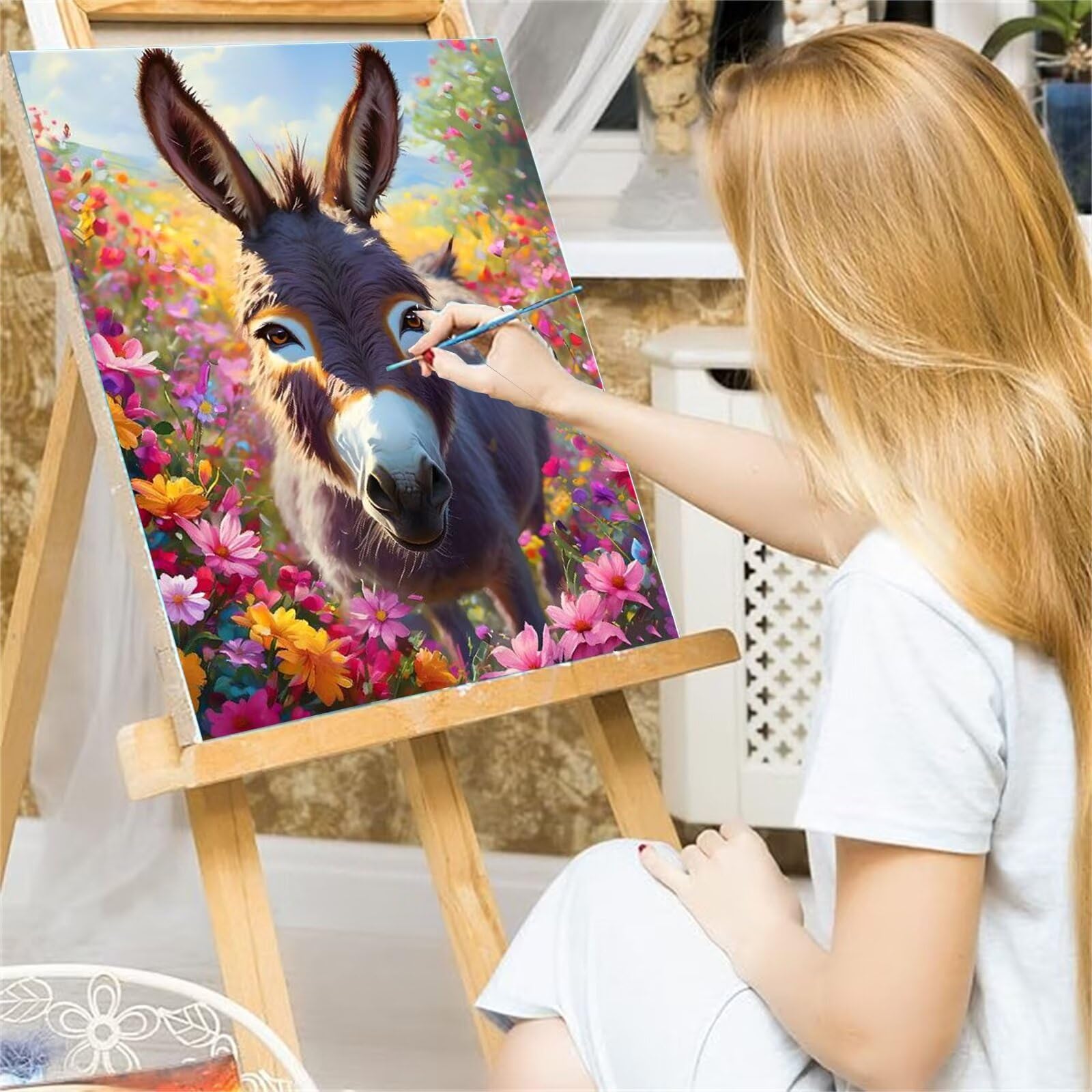 Malen Nach Zahlen Erwachsene, Malen Nach Zahlen Tier Paint By Numbers, Esel Malen Nach Zahlen Kinder, DIY Handgemalt Ölgemälde Leinwand Bastelset, Deko Wohnzimmer Geschenk, Ohne Rahmen 60x120cm XH-633