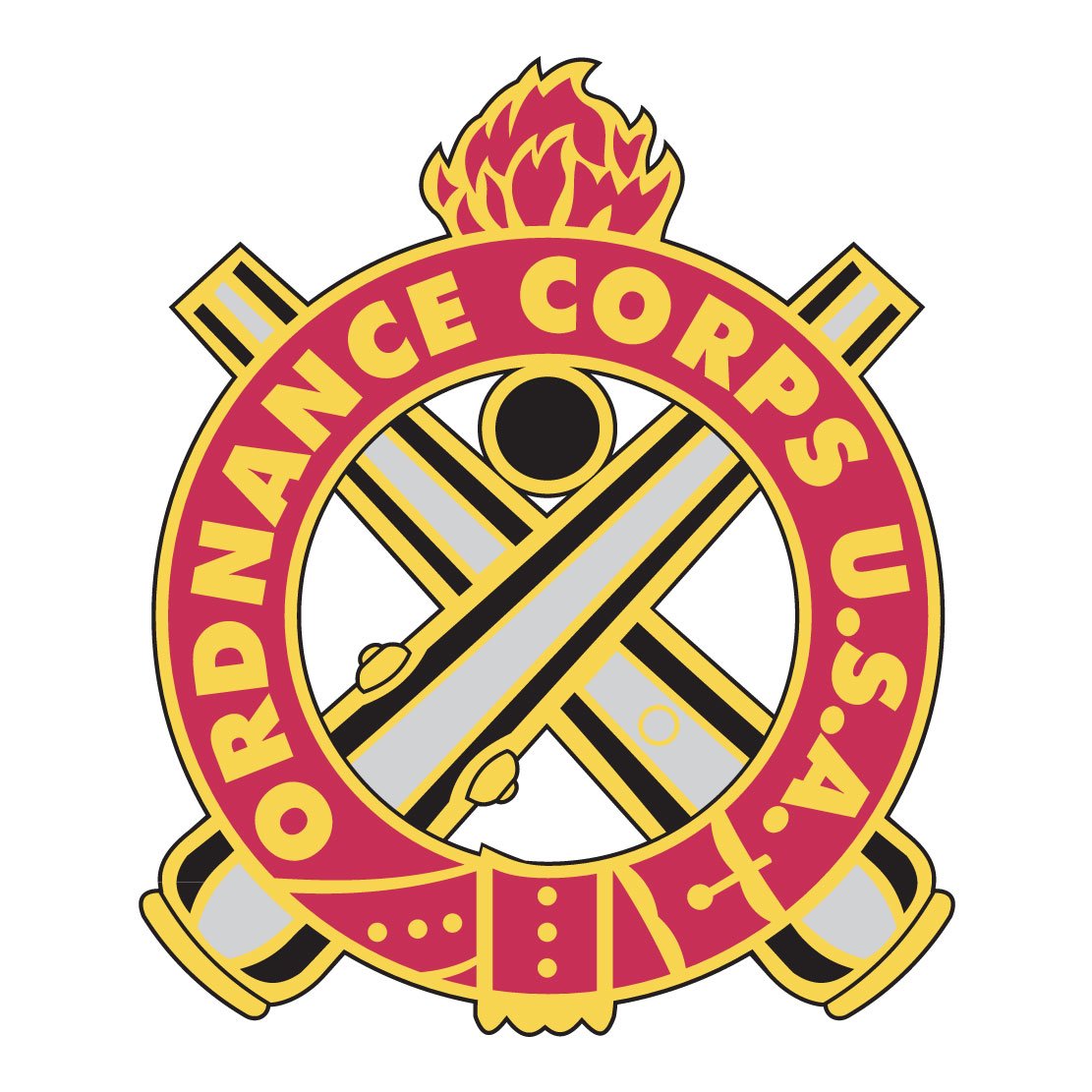 US Army - Ordnance Corps Insignia Reflective Decal - 3.5 Inch Tall Full Color Decal On 3M Reflective Material