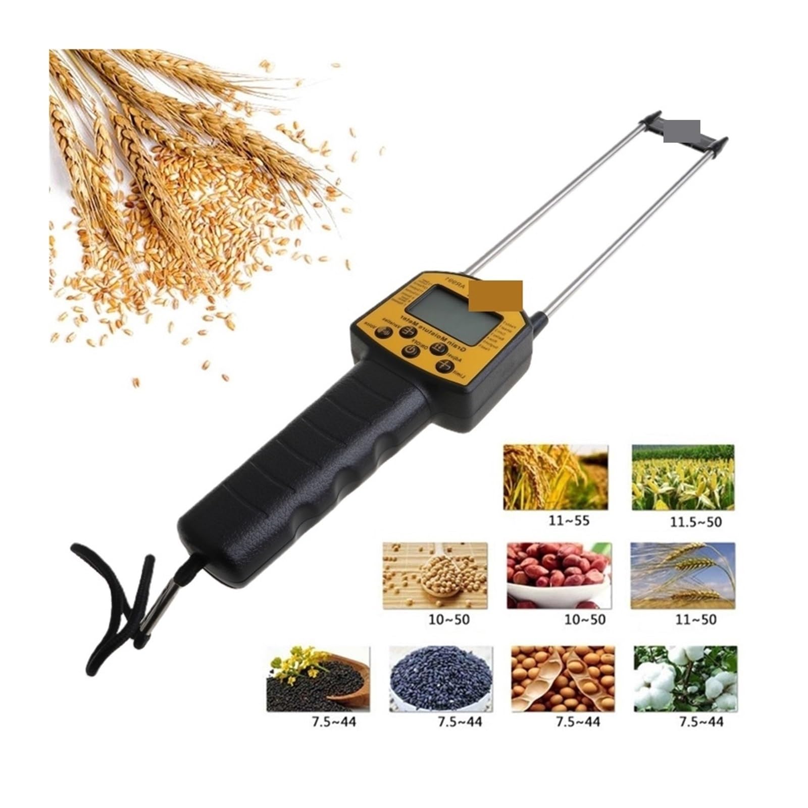 Feuchtigkeitsmesser, Getreidefeuchtemessgerät, LCD-Digitalanzeige, Sensor mit Sonde for Mais, Weizen, Reis, Bohnen, Weizenmehl, Futter, Raps