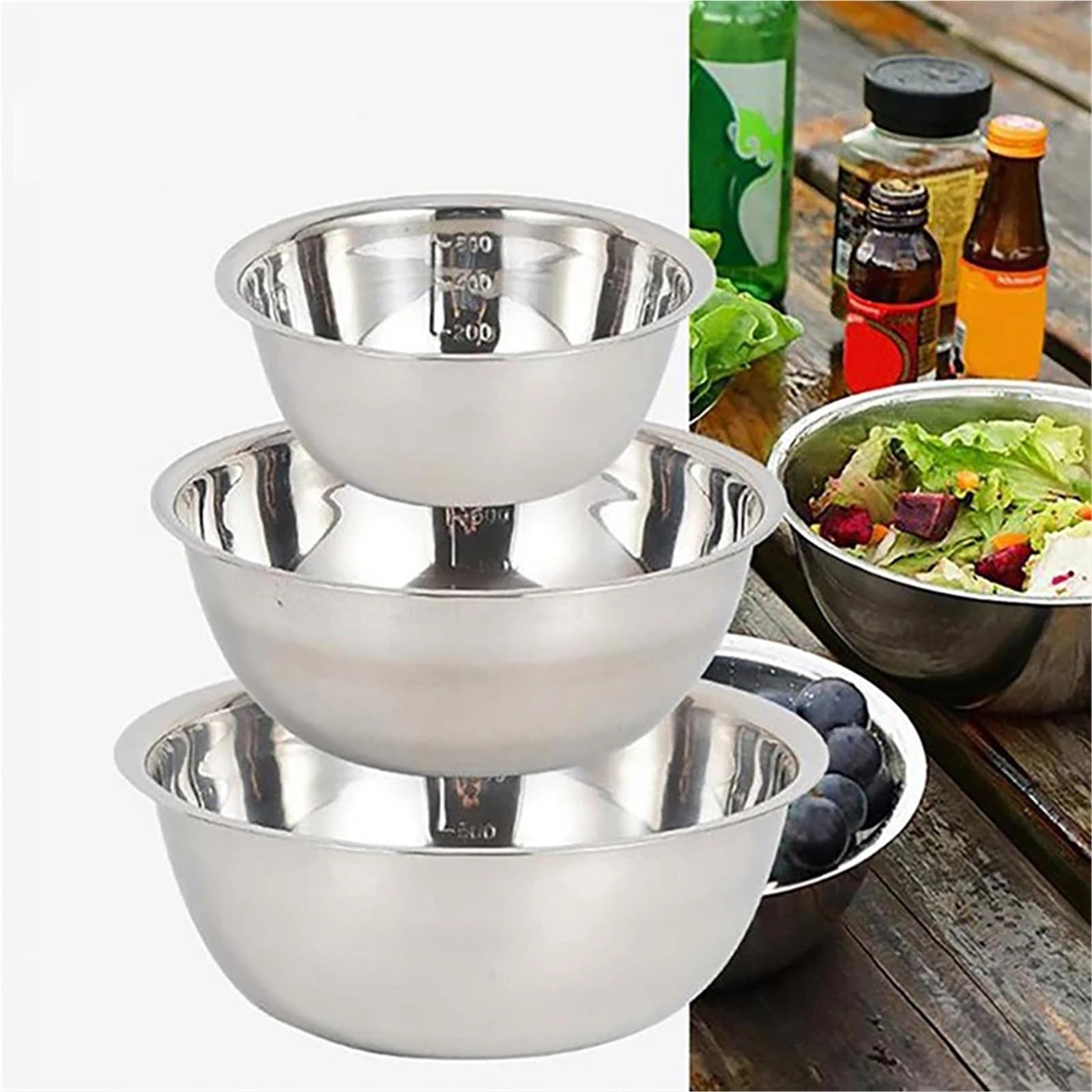 Ensaladeras Cuencos de sopa de acero inoxidable de gran tamaño, 3 uds., olla de sopa redonda multifunción, Palte for sopa, ensalada, platos for hornear, herramientas de cocina Para Cereales, Ensalada(