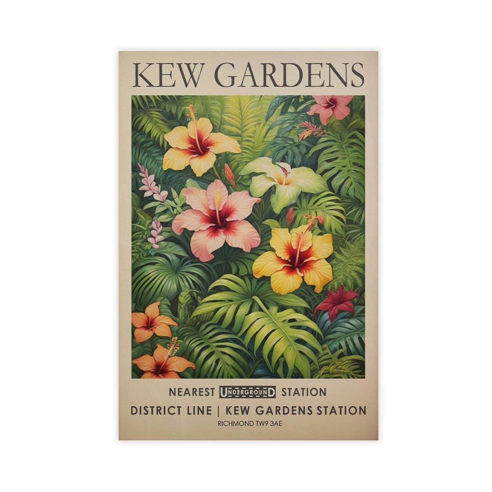 MGHDGD Kew Gardens, Tropical Floral, Vintage Floral Art Canvas Poster Wall Art Decor Print Picture Paintings for Living Room Bedroom Decoration 12x18inch(30x45cm)