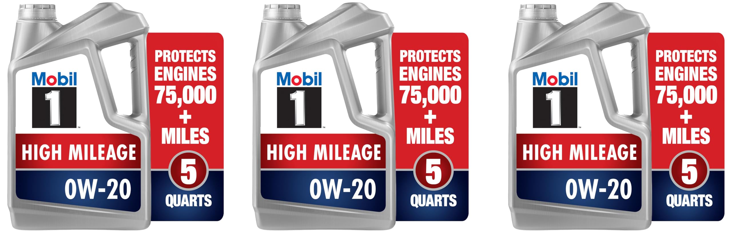 Mobil 1 High Mileage Full Synthetic Motor Oil 0W-20, 5 Quart (Pack of 3)
