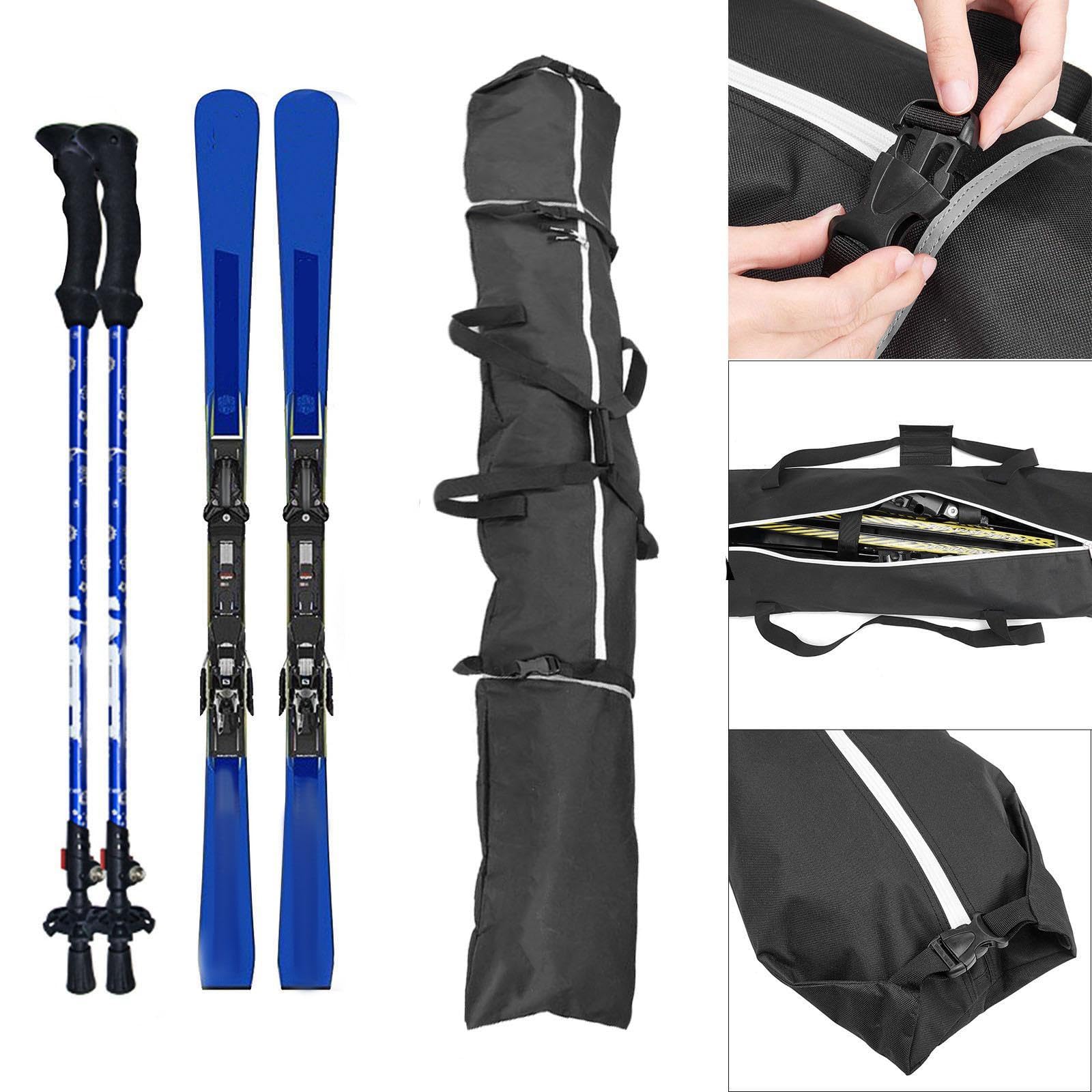 Housse à Skis et à Chaussures en Tissu Oxford avec Bandes Réfléchissantes, Ensemble Robuste, Polyester Noir