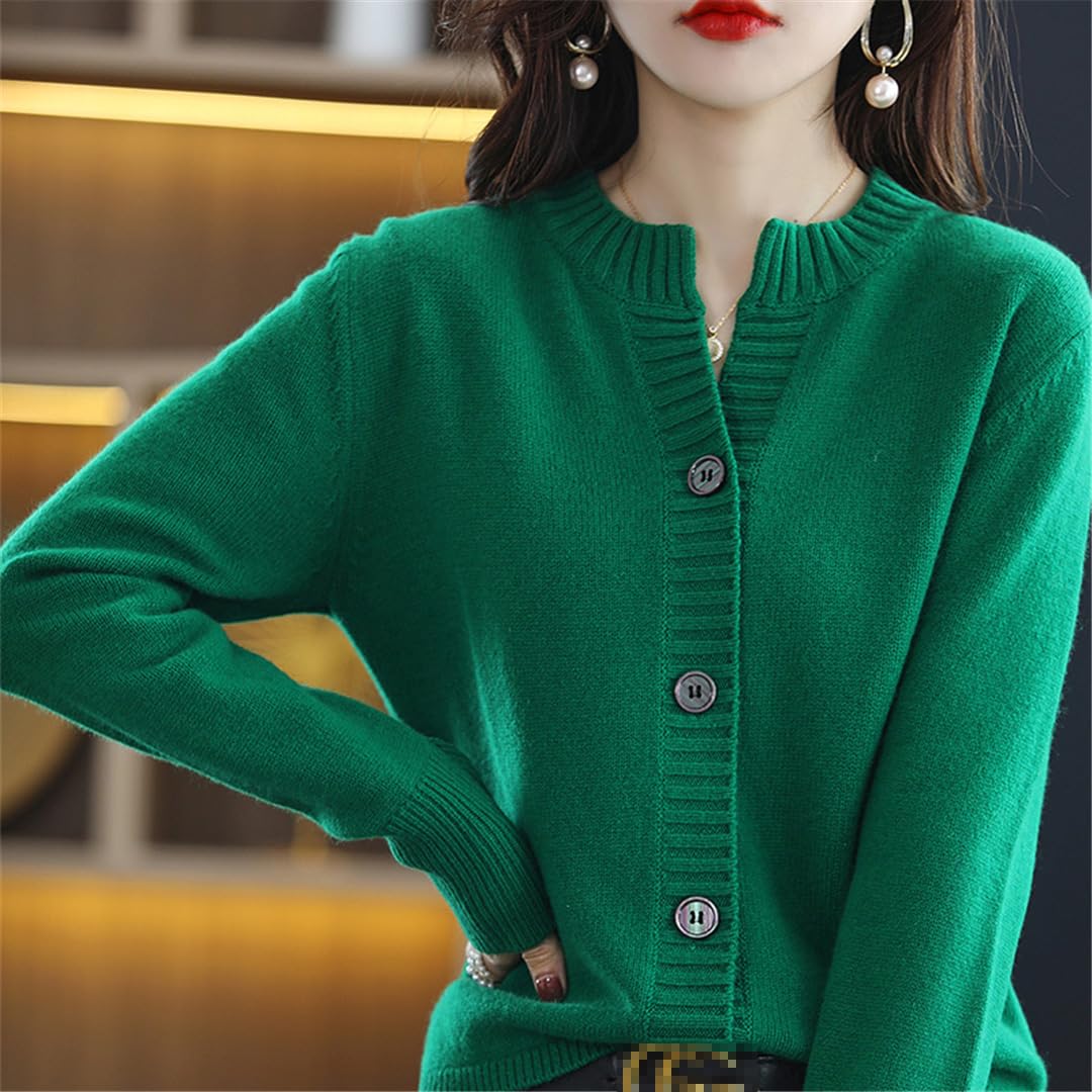 Bollrllr Cardigan da donna autunno e inverno in cashmere, casual, girocollo, maniche lunghe, caldo
