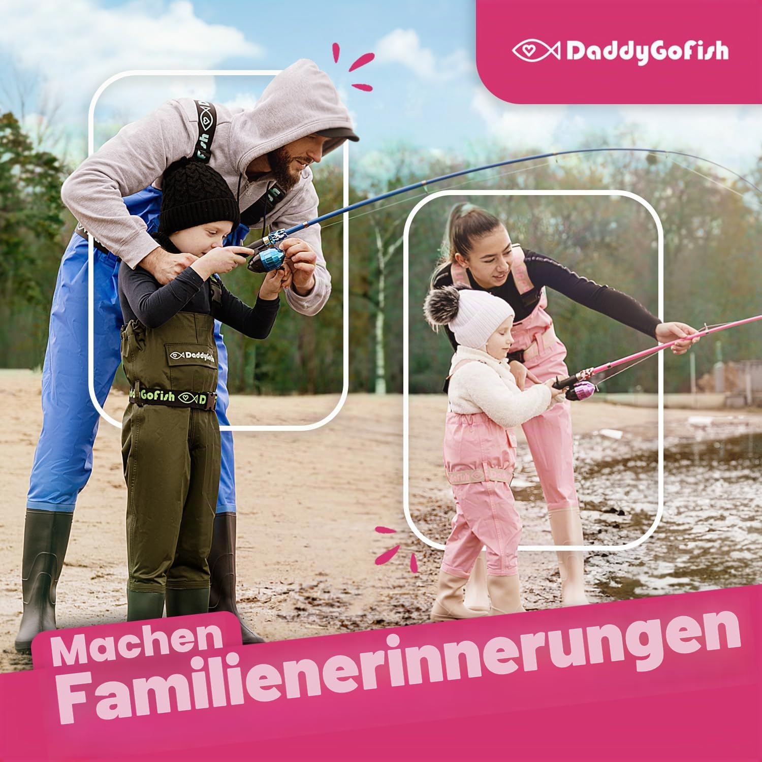 DaddyGoFish Kinder Angelset - Teleskoprute & Rolle Combo mit Klappstuhl, Rutenhalter, Tackle Box, Ködernetz und Tragetasche für Jungen und Mädchen