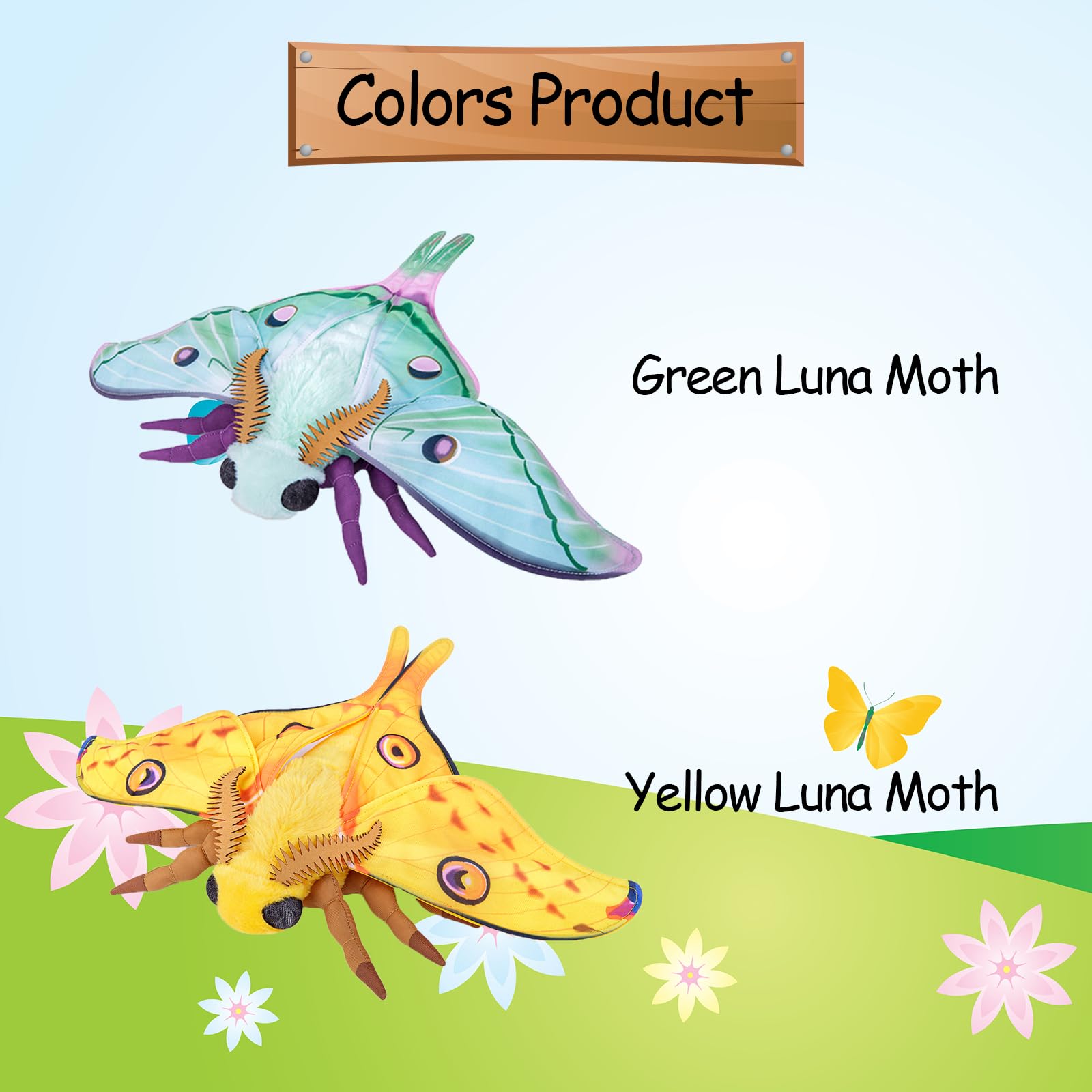 lilizzhoumax Simulation Luna Moth Plush Toy 14.96inch Soft Realistic Luna Moth Stuffed Animal Plush Toy for Kids Insect lovers Boys and Girls Gifts Home Decoration green — view 4