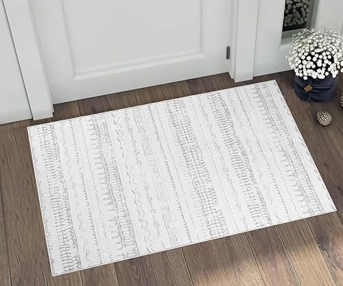 Miniatura 5 de Alfombra moderna de 2 x 3 pulgadas, antideslizante, color gris, alfombra de pelo bajo, alfombra de interior envejecida para dormitorio, baño, sala