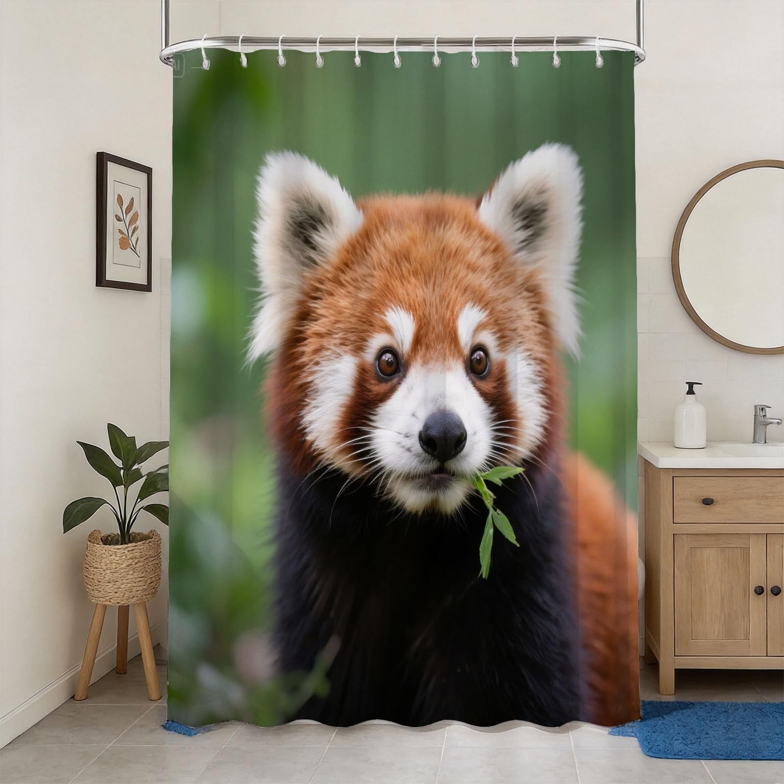 Hongduo 3D Red Panda Shower Curtain for Stalls Bathtubs Natural Bathroom Decor Shower Curtain Set Polyester Fabric Waterproof 180x180cm/71X71 Inch with Hooks