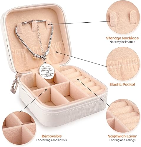 Miniatura 4 de Joyero personalizado para mujer, joyero de viaje personalizado con nombre, organizador de joyas de viaje para anillos, aretes, collares, regalos de