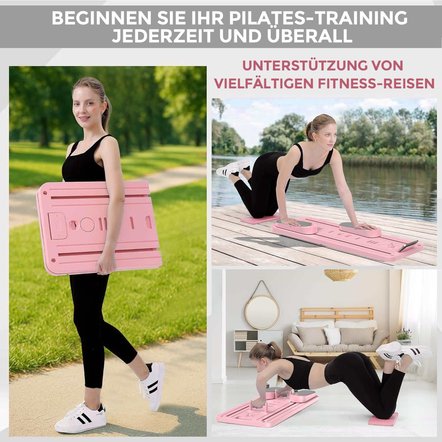 Pilates Reformer, 2026 Upgraded Foldable Pilates Board, Multifunktionales 8 in 1 Pilates Set für Zuhause(100+Ubungen), inkl 5 Widerstandsband/Automatisches Rebound, Ganzkörper Workout