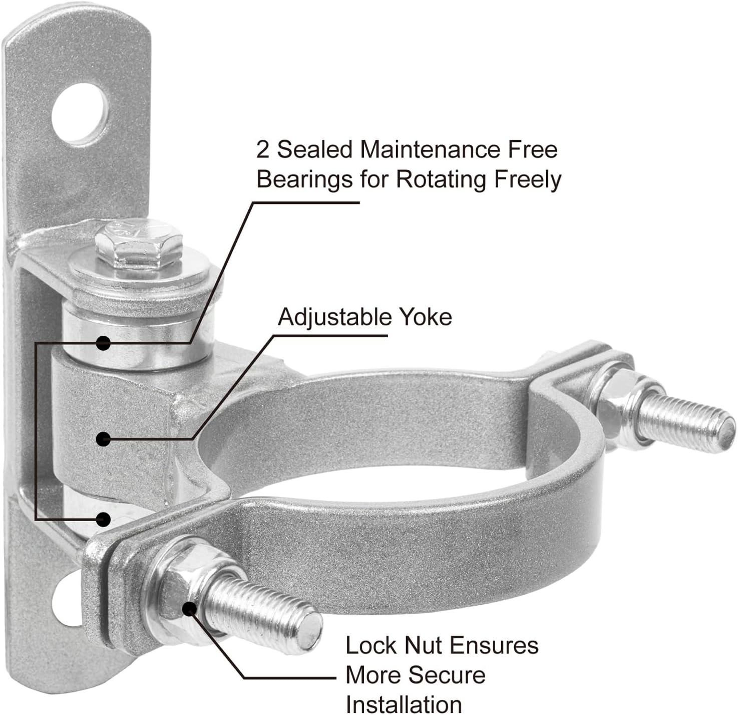 Heavy Duty 4" Round Bolt-On Sealed Bearing Industrial Metal Gate Hinges for Large Heavy Driveway Gates Up to 1100 Pounds, for Round to Square Post CI2051 Gate Hinges (Sold as a Pair)