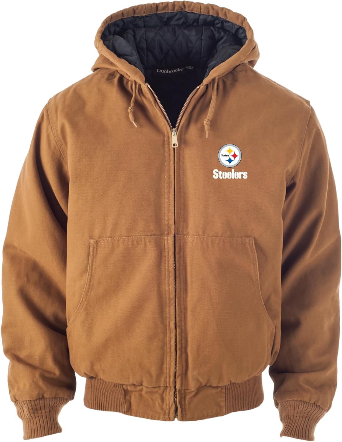 Dunbrooke NFL Pittsburgh Steelers Dakota Canvas Quilt Lined Hooded Jacket, Coffee, 4XL