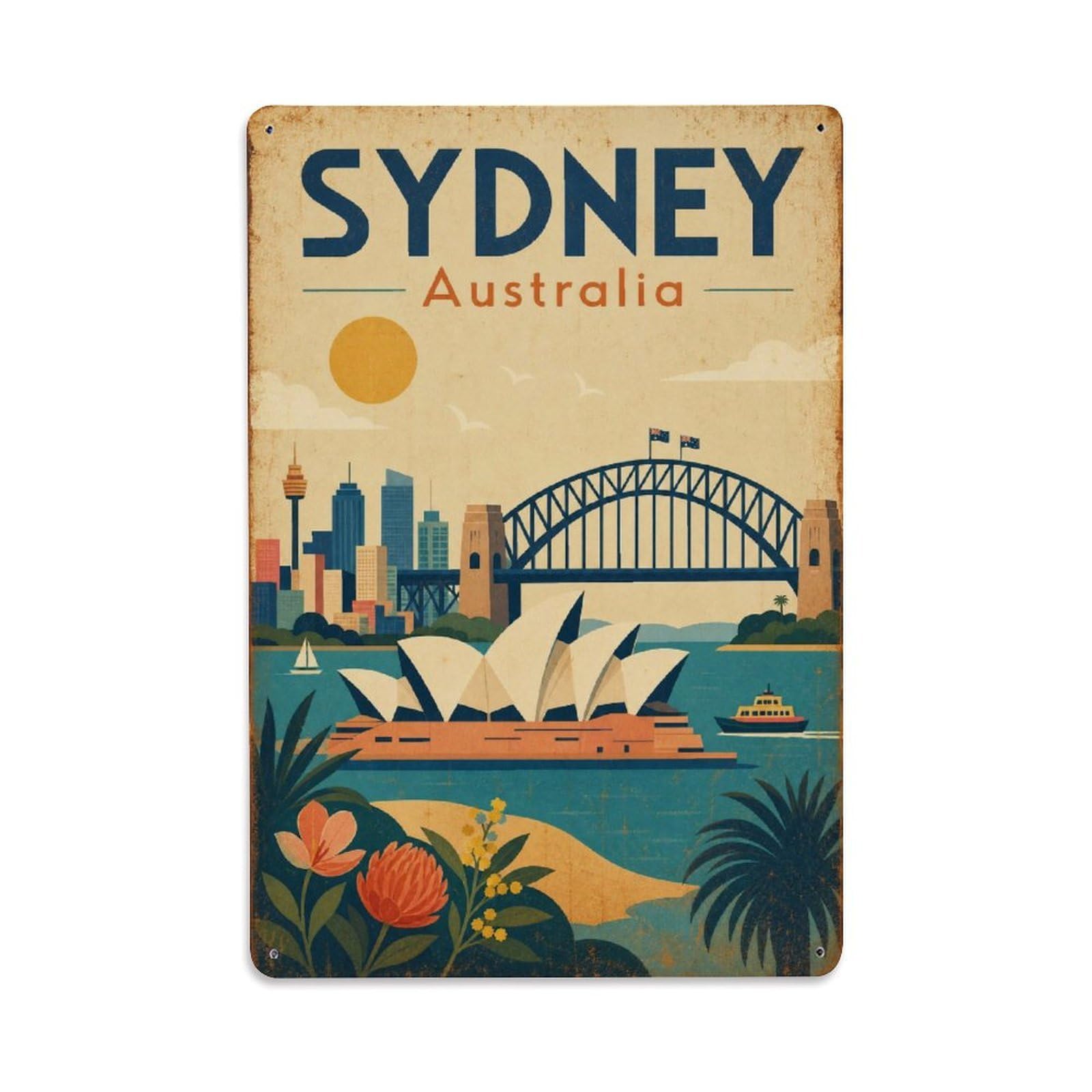 Sydney Australia Coastal Harbor City Travel Vintage Metal Tin Sign