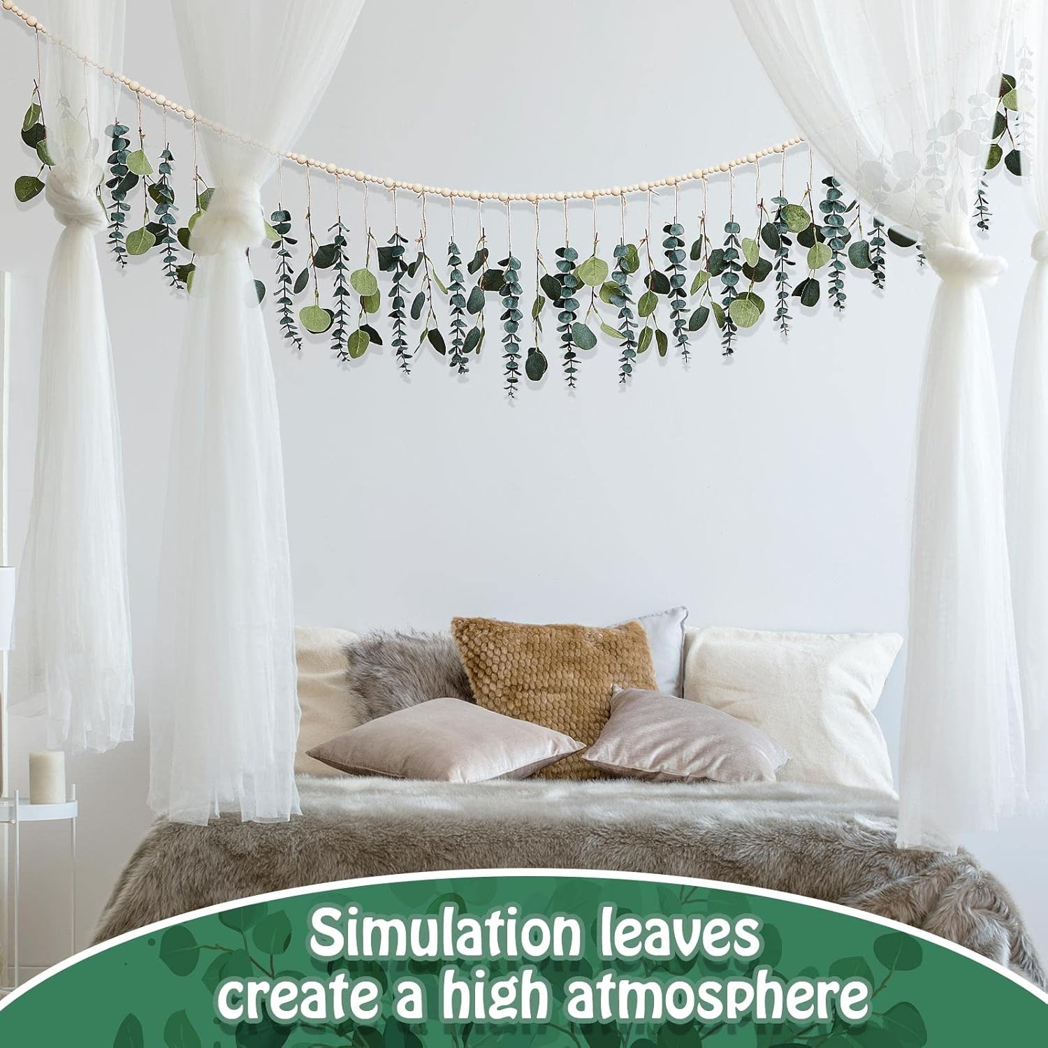 Juexica Artificial Eucalyptus Fall Wall Decor Boho Hanging with LED Light Farmhouse Artificial Greenery Modern Decor with LED for Fall Home Bedroom Office Bathroom Kitchen