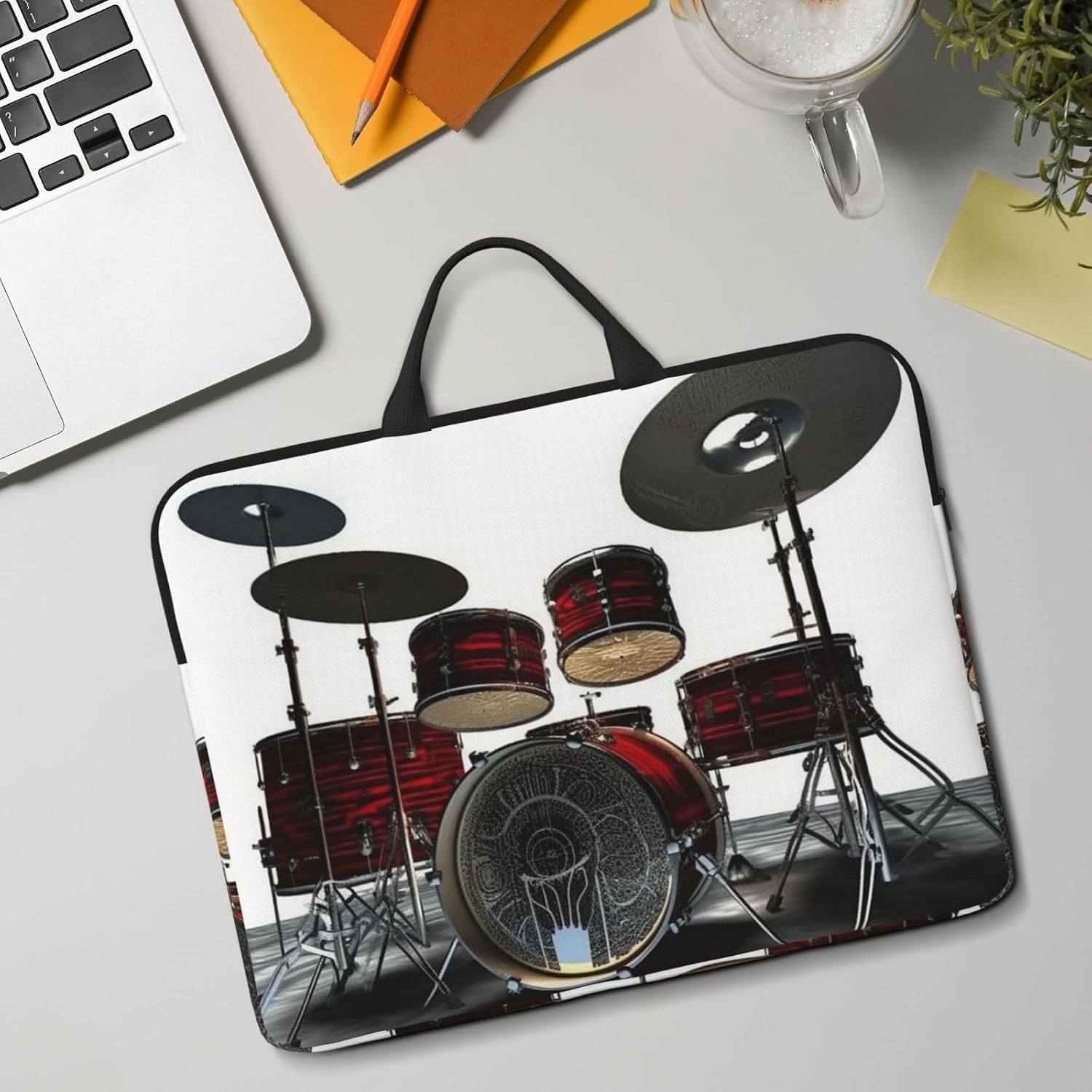 14in Laptop Sleeve Bag, Lightweight Waterproof Laptop Bag Shockproof Soft Carrying Case Cool Drum Set Tablet Travel Cover with Handle for 13-14 Inch Notebook