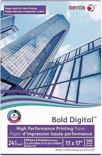 xerox Papel de impresión digital audaz, brillo 98, peso de enlace de 24 libras, 11 x 17, blanco, 500resma