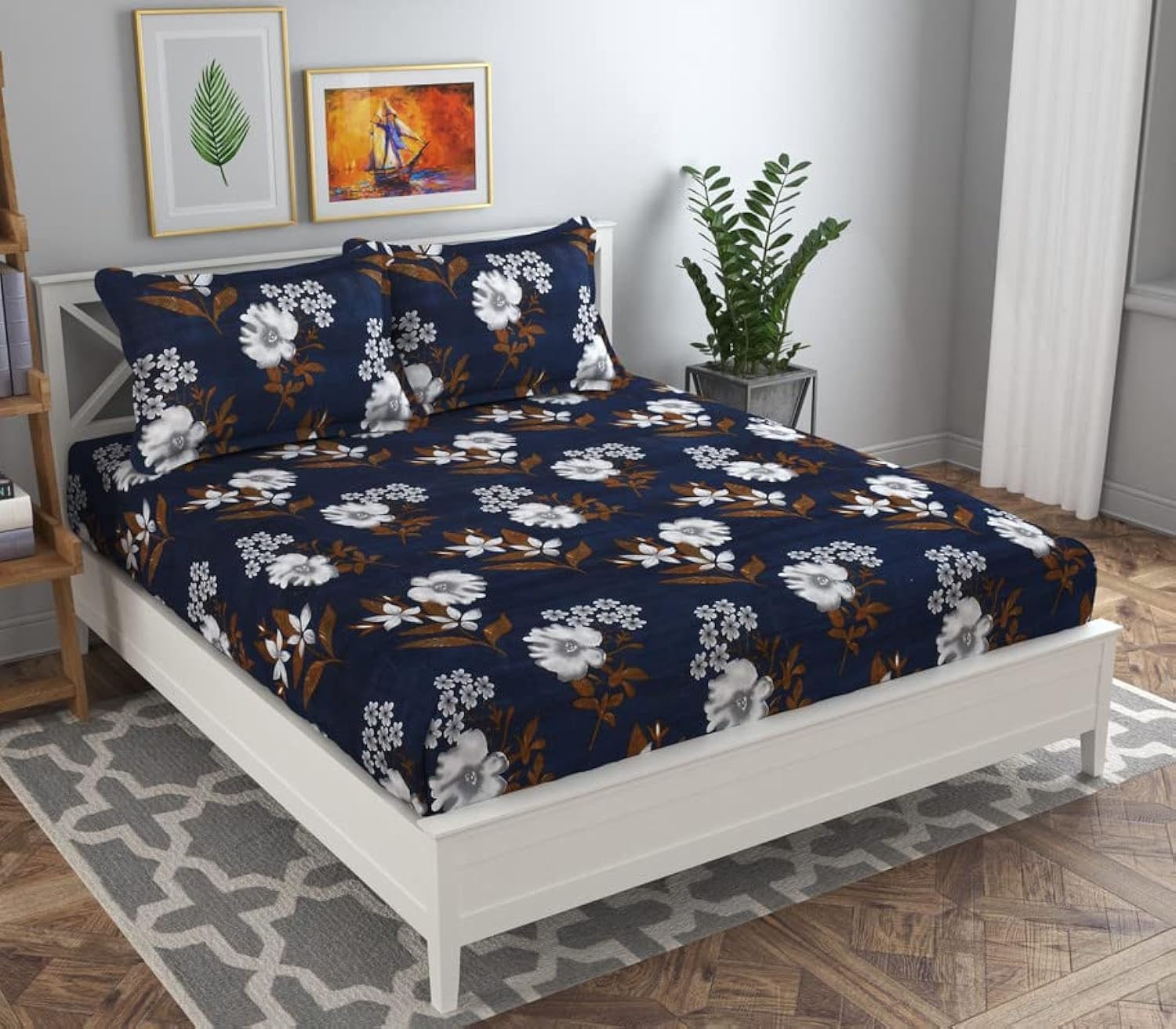 BSB HOME 120 TC Double Printed Bedsheet with 2 Pillow Covers | 110 GSM Soft Brushed Microfiber - Breathable & Wrinkle Free - (86 X 88 Inch, Dark Blue & Beige & Brown) (B0CBM1R4G7) Amazon Price History, Amazon Price Tracker