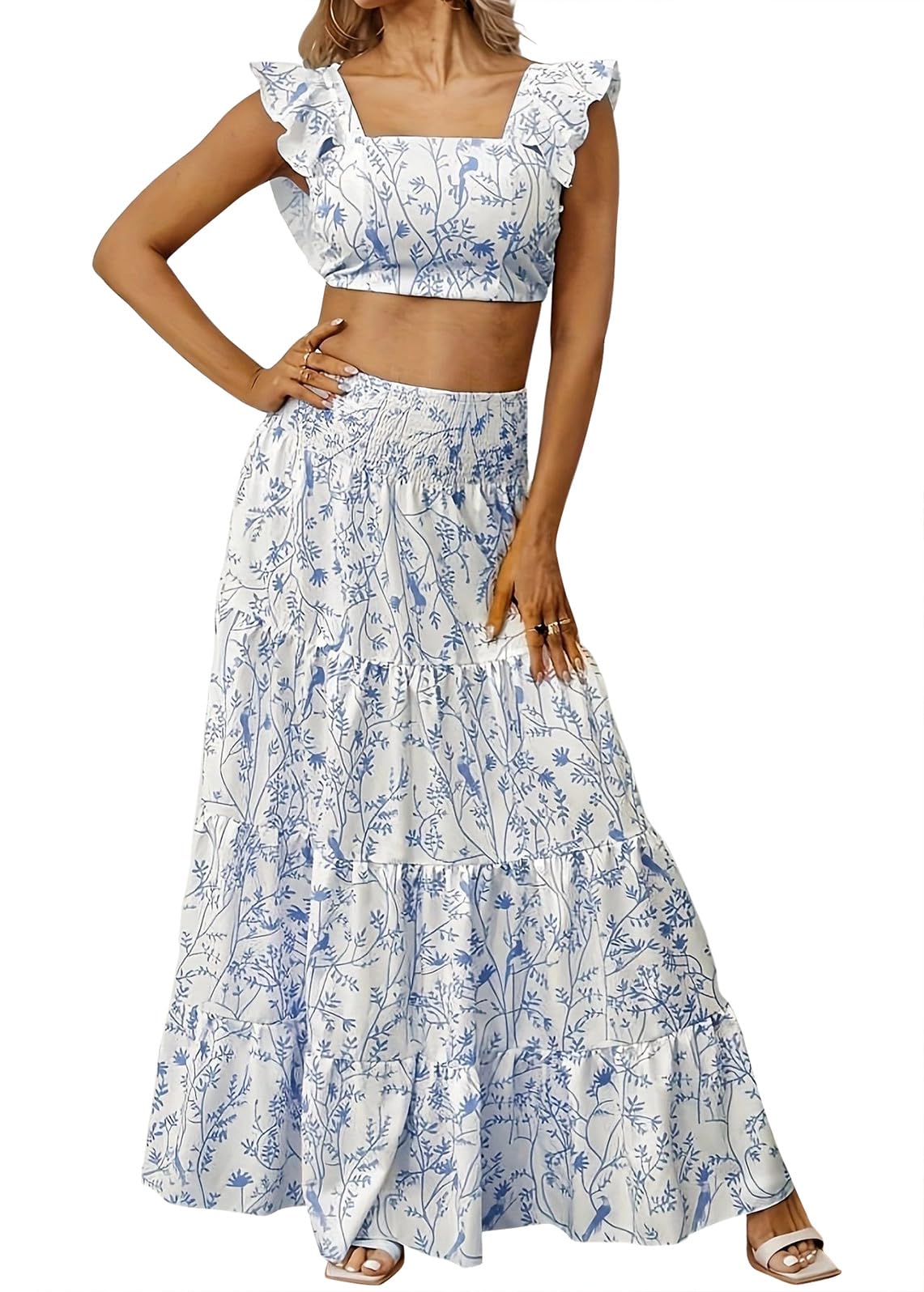 Tomwell Sexy Ensemble de 2 Pièces pour Femme Chic Elegant Crop Tops et Swing Jupe Longue à Taille Haute Femme Ensemble Tailleur