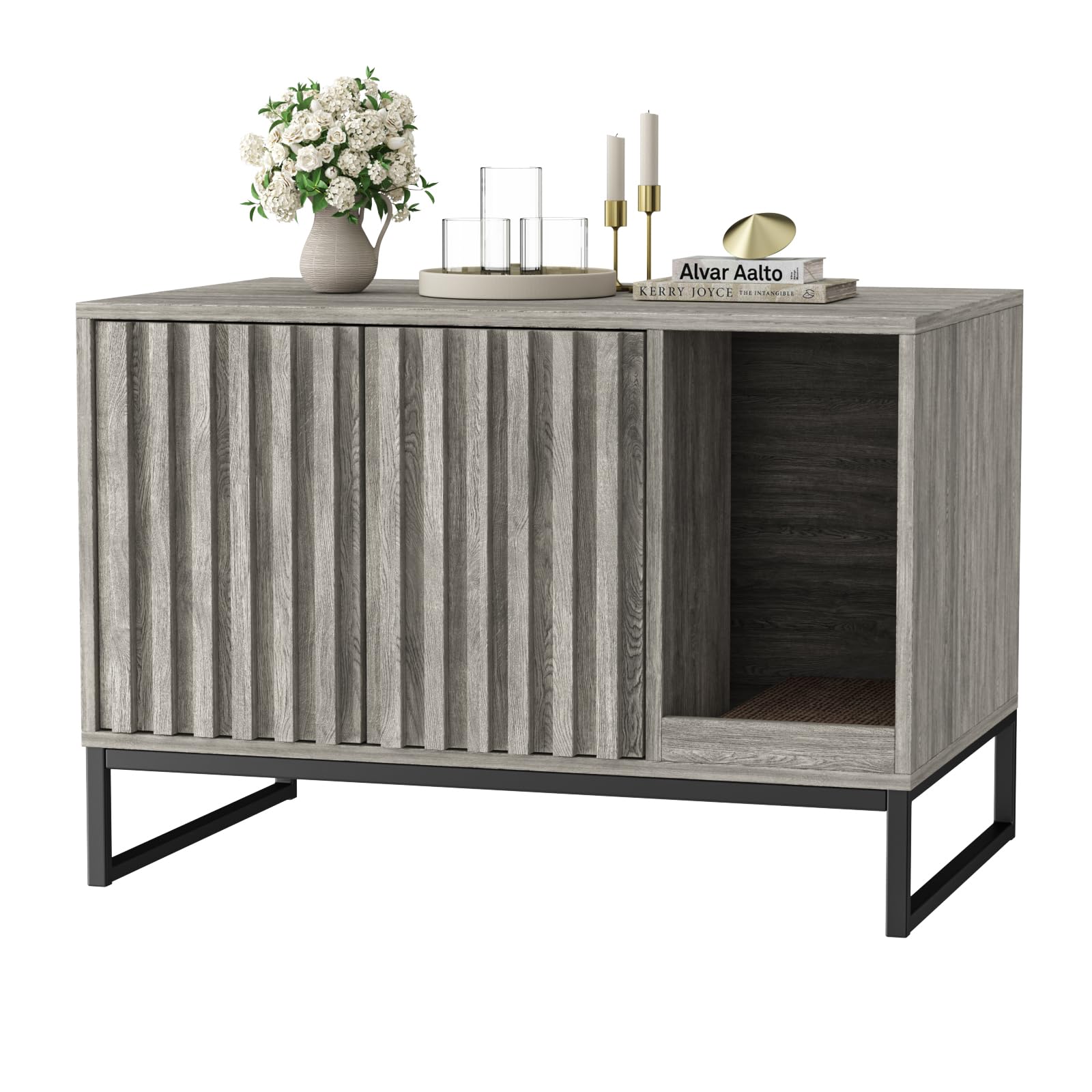 (Similarly)Litter Box Enclosure,Modern Cat Litter Box Enclosure Furniture Hidden Litter Box with Cat Scratch Pad, Cat Washroom Cat House End Table, Entryway Bench for Livingroom (Grey)