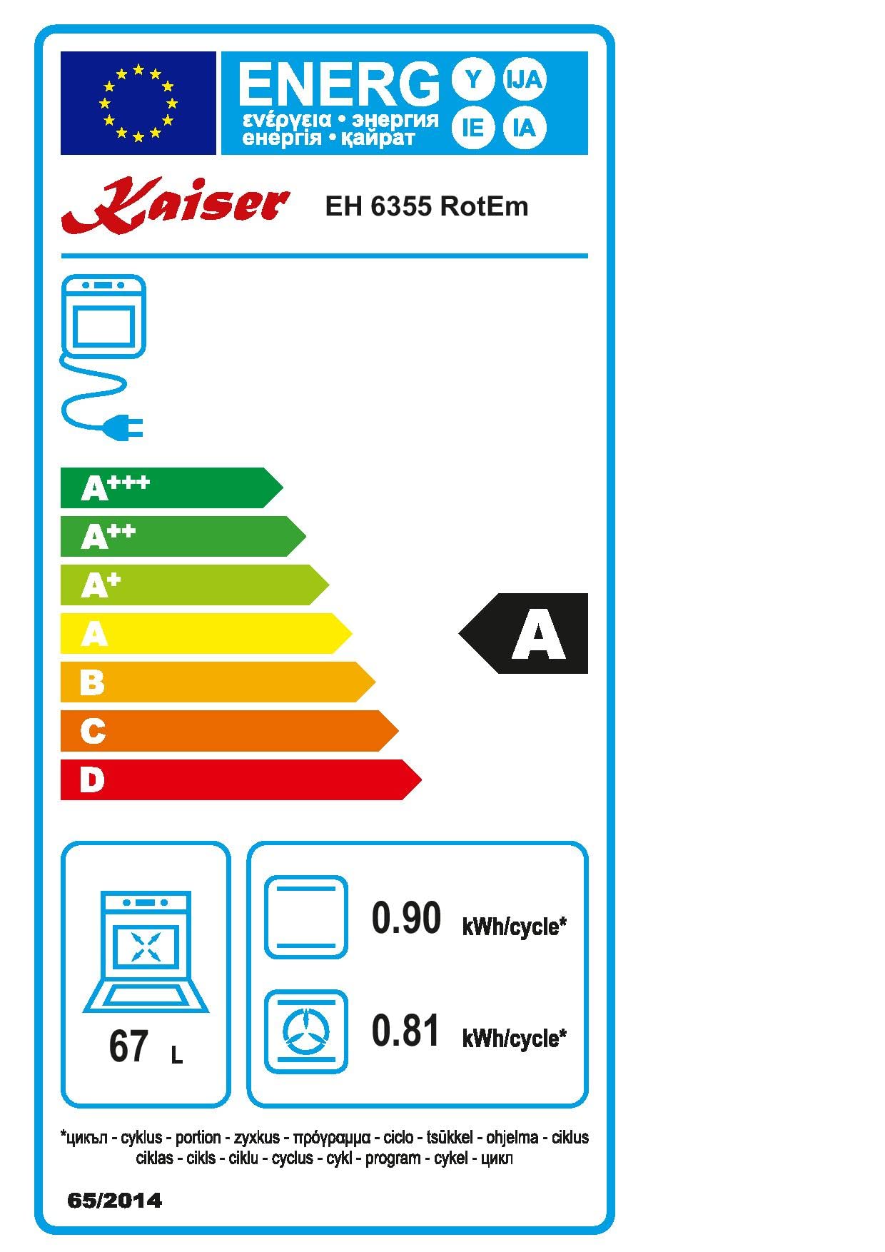 Kaiser Zestaw kuchenek gazowych EH 6355 RotEm + KCG 6380 Turbo, zestaw piekarnika elektrycznego, Autark, 79 l, piekarnik do zabudowy, 8 funkcji + płyta gazowa z ceramiki szklanej 60 cm, WOK, kuchenka