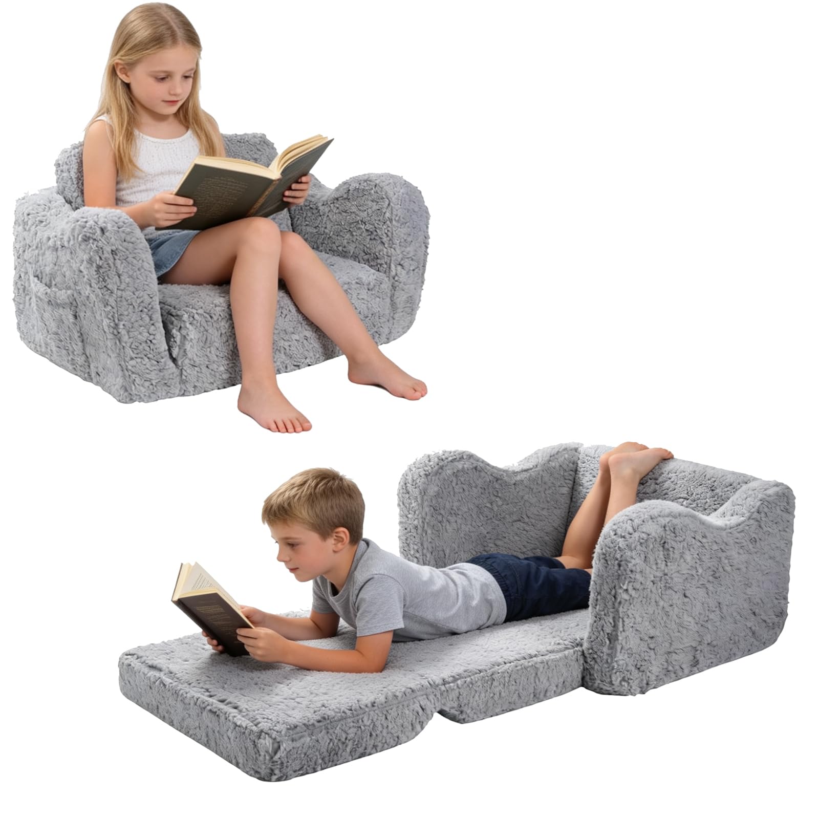 Kindersofa Ausklappbar, 2-in-1 Kleinkinder Schlafsofa, Kindersessel mit Schlaffunktion, Mini Couch für Kuschelecke Kinderzimmer, Fancy Spielsofa für Jungen und Mädchen im Alter von 1–3 Jahren