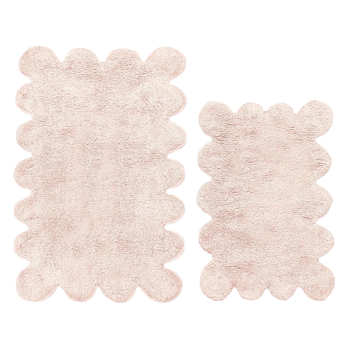Allure Two Piece Scallop Bath Mat Set 100% Cotton – Super Soft, Absorbent, Quick Dry Scalloped Bathroom Rugs (Blush Pink)