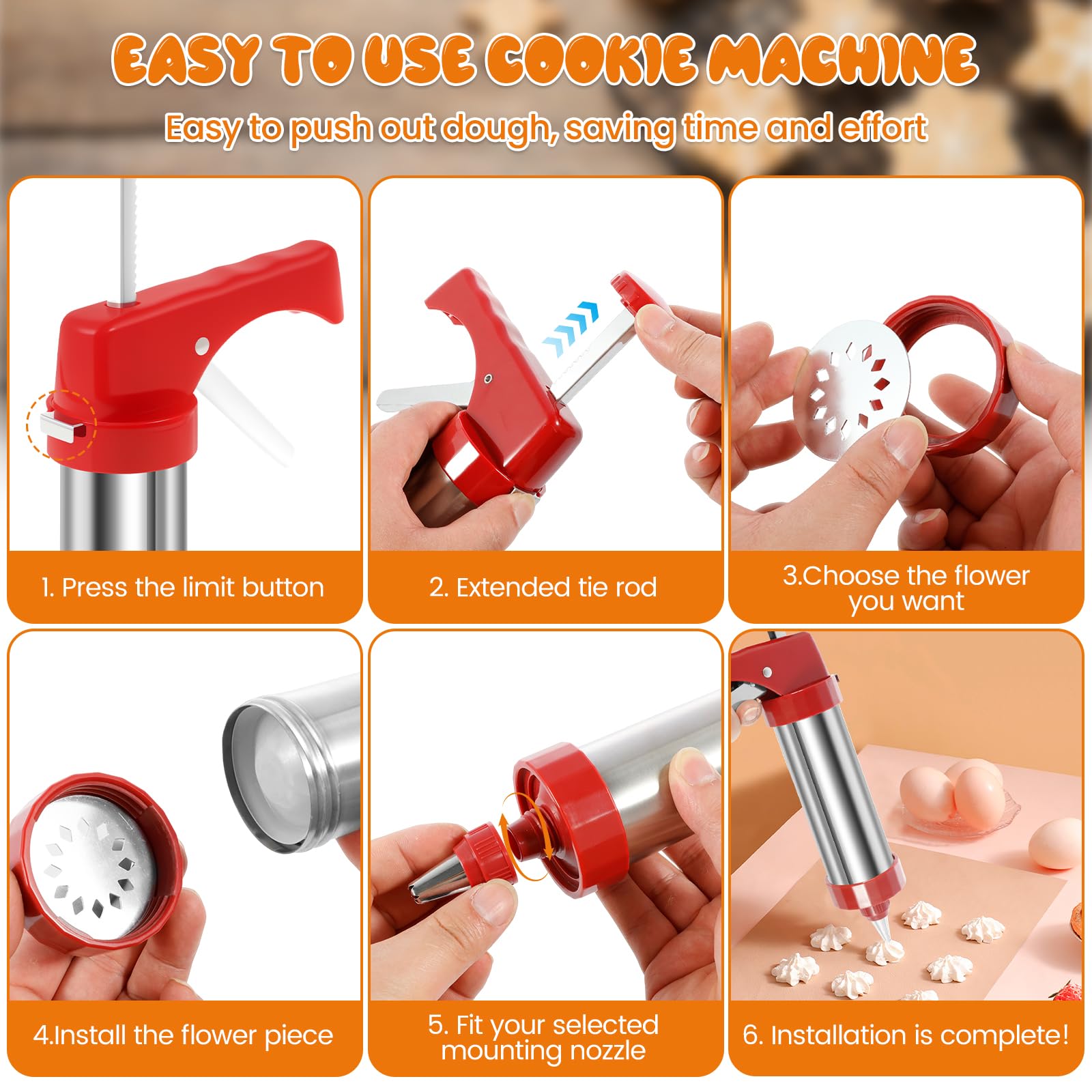 Cookie Press Set, Cookie Maker, Cookie Press Maker Kit, Cookie Press Machine, Featuring 8 Cookie Discs and 7 Icing Tips for Making and Decorating Cookies Biscuit