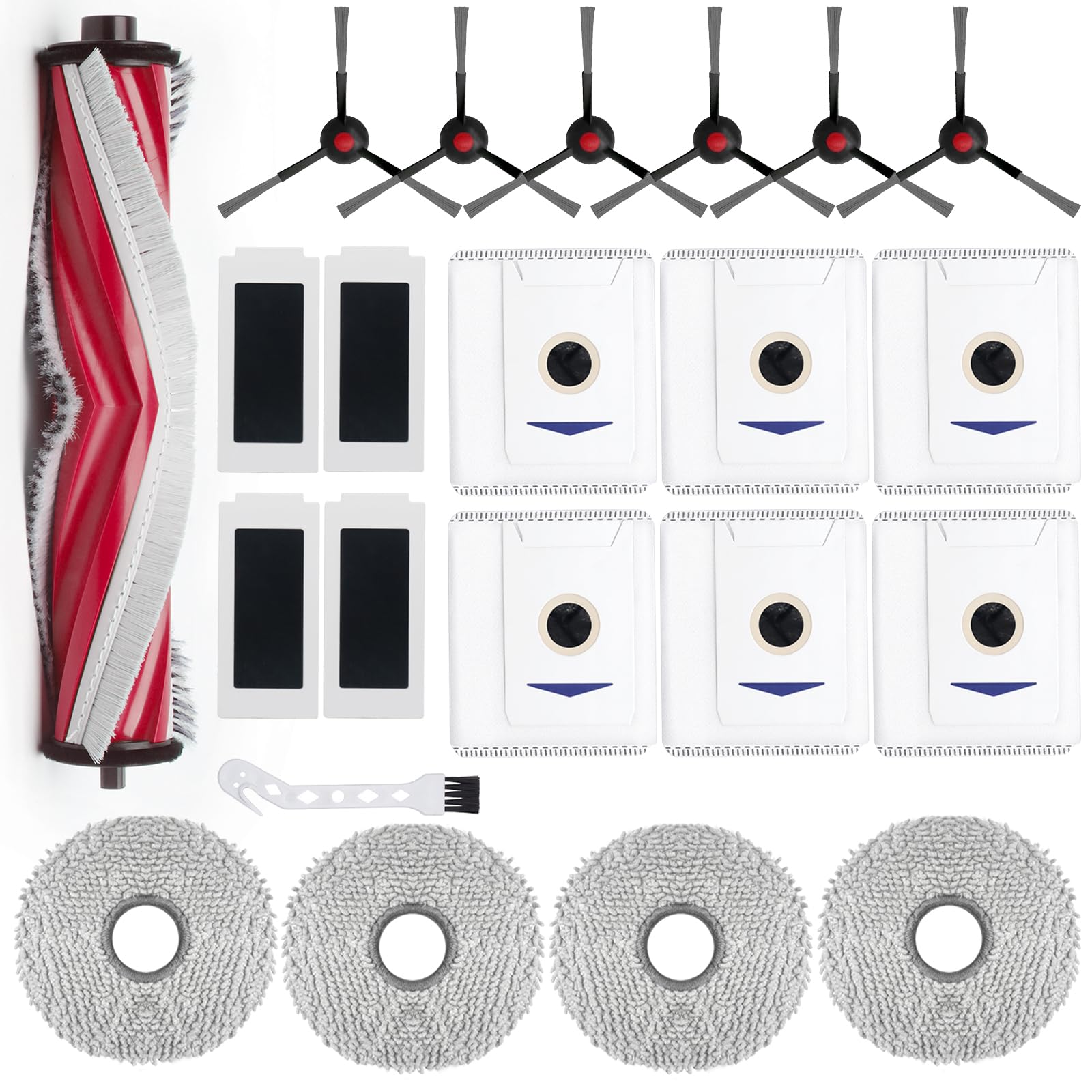 BUXEBUX - Juego de 21 piezas de repuesto para el kit de accesorios para aspiradora robot Yeedi M12 PRO. Incluye: 1 cepillo en forma de V, 6 cepillos laterales, 6 bolsas para polvo, 4 filtros HEPA, 4 mopas y 1 herramienta de limpieza.