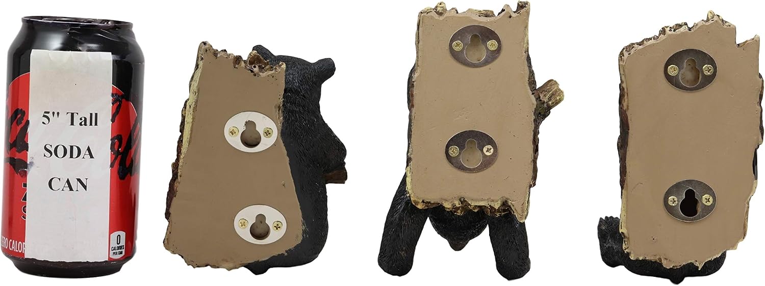 Ebros Whimsical Rustic 3 Acrobatic Black Bears Hanging On Tree Branches Wall Hooks 5.25"High Set of 3 Hanger Forest Jungle Bears Wall Mount Coat Hat Keys Hook Decor Hanging Sculpture Plaque