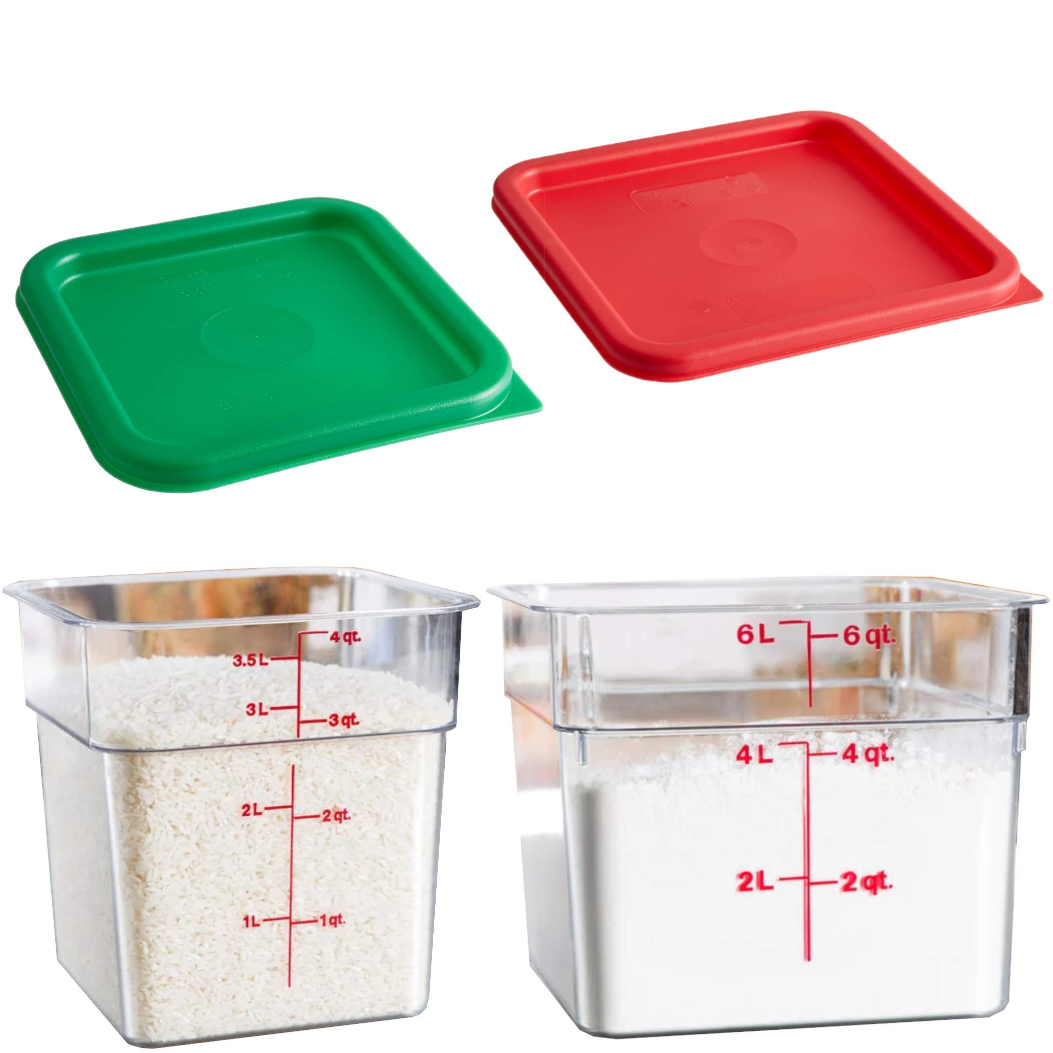 Cambro Camwear 4 Qt & 6 Qt Clear Polycarbonate Square Storage w/Lids Bundle Food Container NSF Home Kitchen Restaurant Catering Bread Making Proofing 2 Piece Organization Set