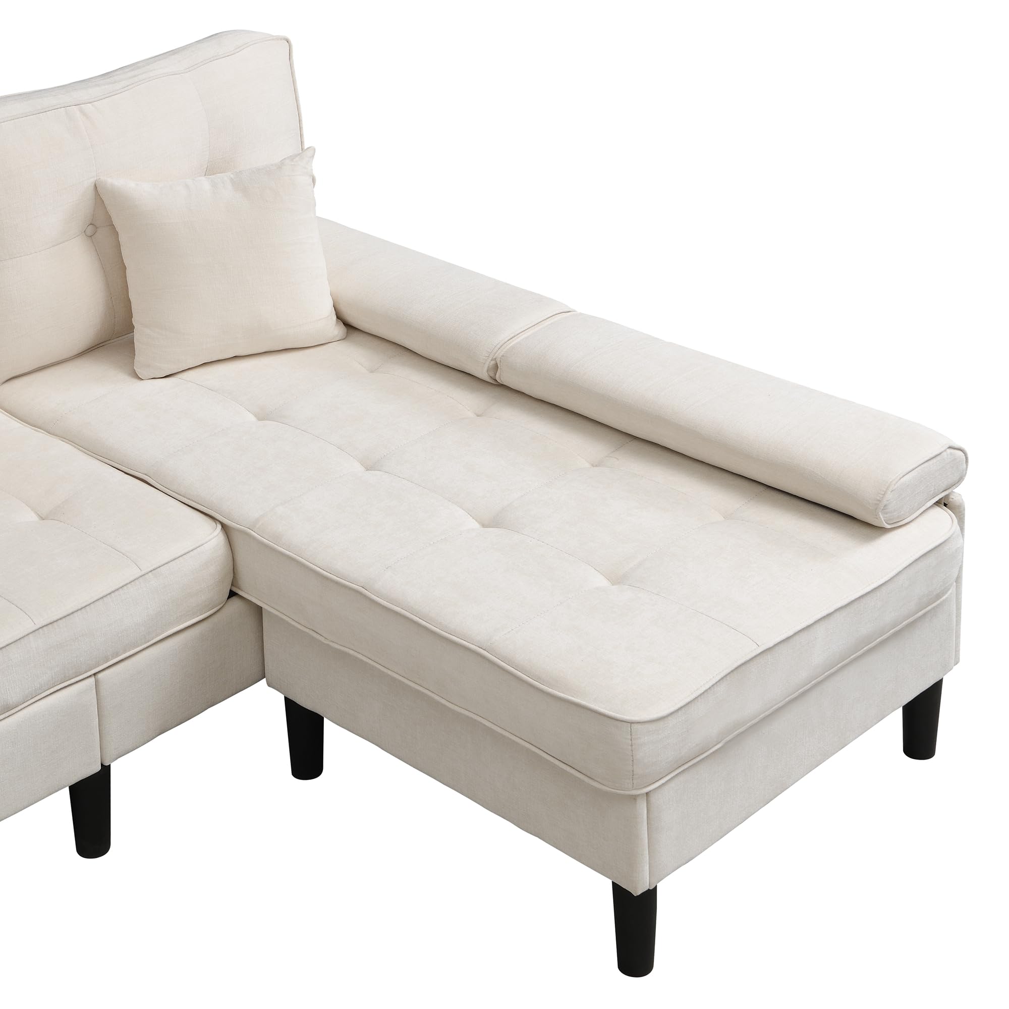 Divano ad angolo in ciniglia a forma di L, 195 cm di larghezza, divano chaise longue multifunzionale a tre posti con funzione letto, con poggiapiedi mobile, ideale per piccoli appartamenti