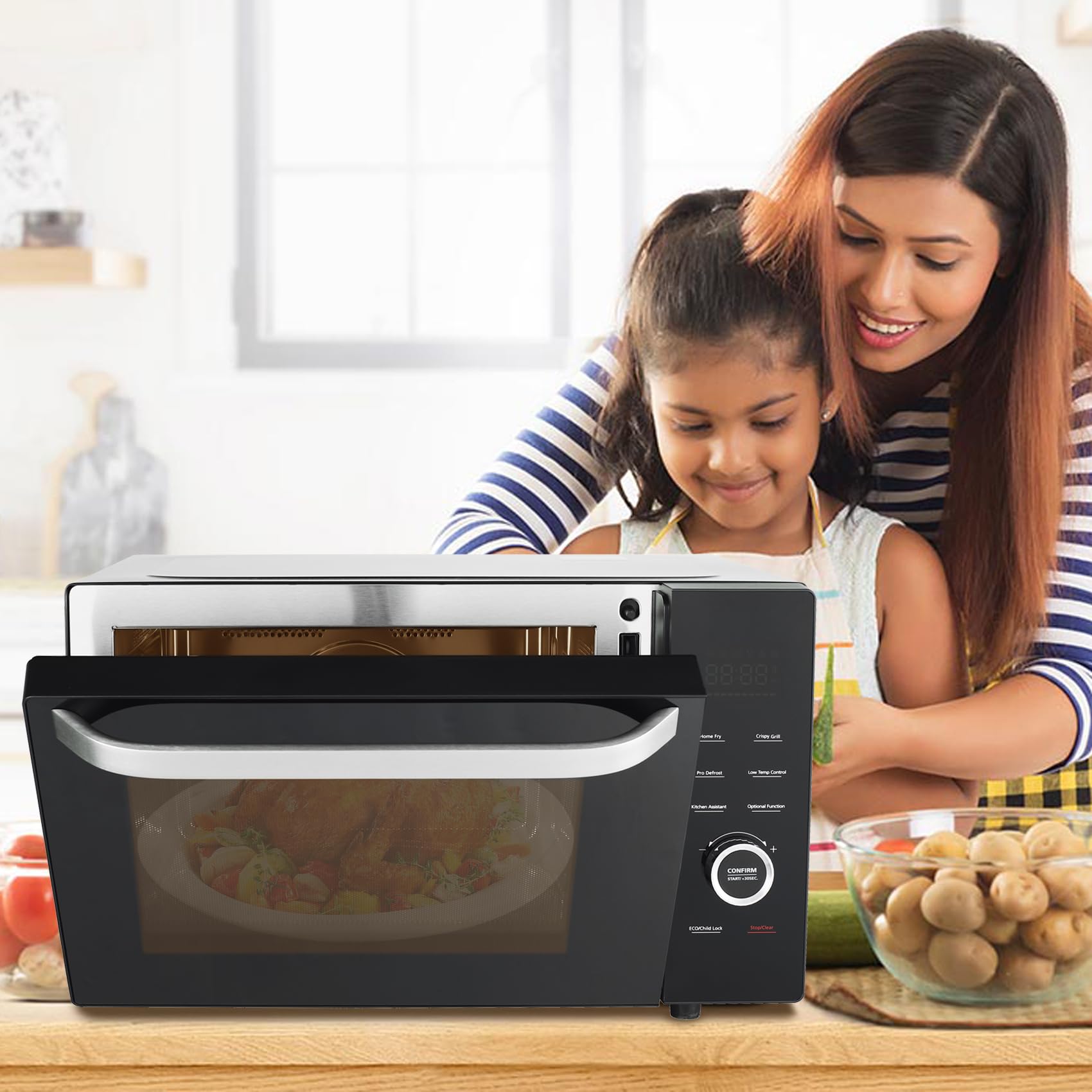 Four Micro-ondes Combiné, 34L, Micro-ondes Multifonctions 4 en 1, Micro-ondes1000W/Grill/Convection/à Air Chaud, 10 Menus Automatiques, Mode ECO, Plateau Tournant 315mm, Noir