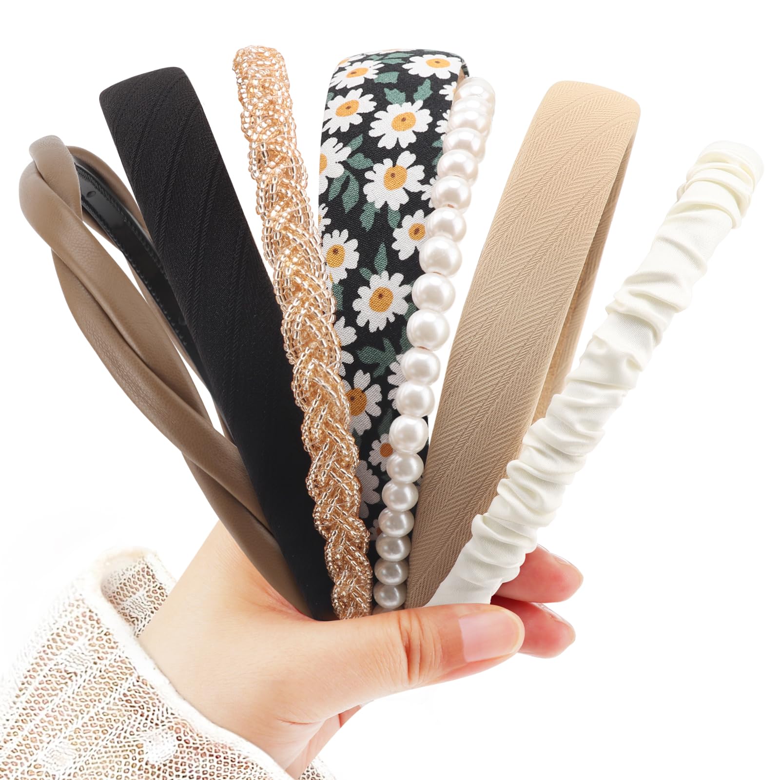 DRESHOW Haarreifen Damen Set Verschiedene Modelle Perlen-Stirnband, Rutschfestes Blumen-Stirnbänder, Gepolsterte Stirnbänder Vintage Haarschmuck für Damen Mädchen