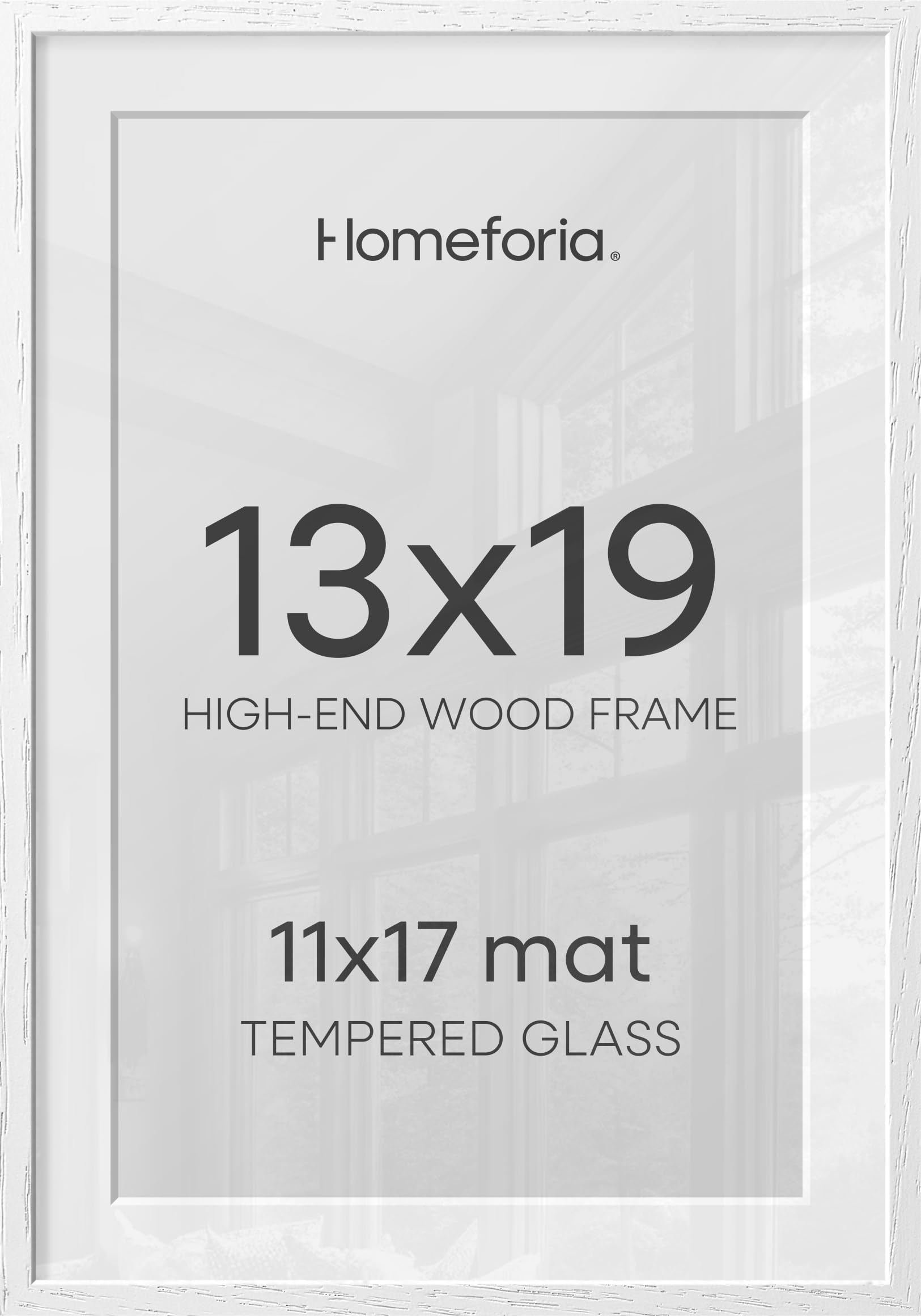 Homeforia 13x19 White Oak Picture Frame, High-End Wood, 11x17 Mat, Glass | High End Solid Oak Wood, Tempered Glass, Acid-Free 11x17 Removable Mat, 13x19 Edge-to-Edge Display 19x13, Wall Kit, Set Of 1
