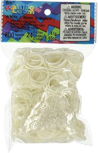Rainbow Loom Bandas de goma blancas oficiales de repuesto 600 unidades + 24 clips en C