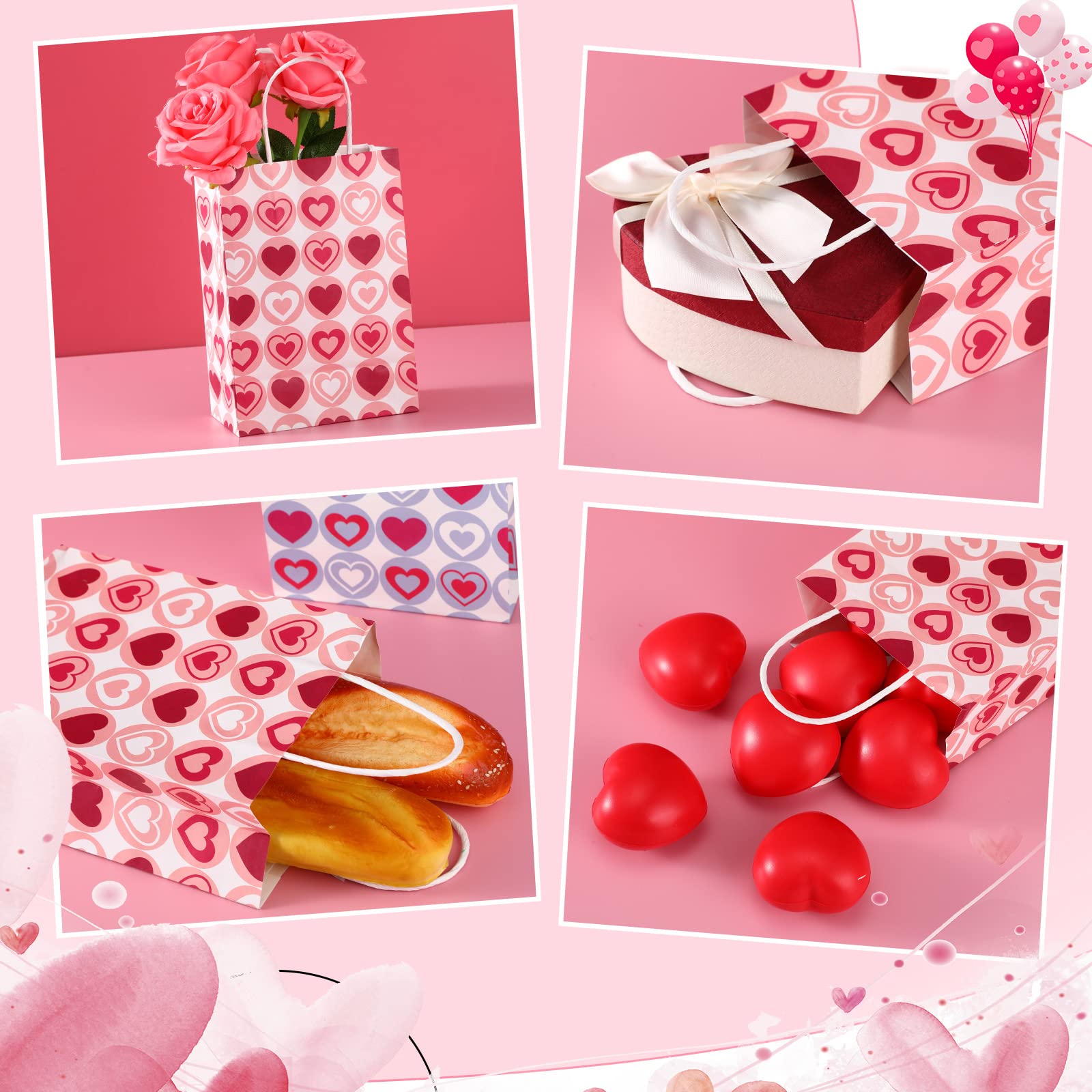 Yexiya 120 Stück Valentinstag Papiertüten mit Griffen Geschenktüten Bulk 21,6 x 16,3 x 8,9 cm Goodie Bags für Kinder Geburtstag Valentinstag Party Zubehör (Herz)